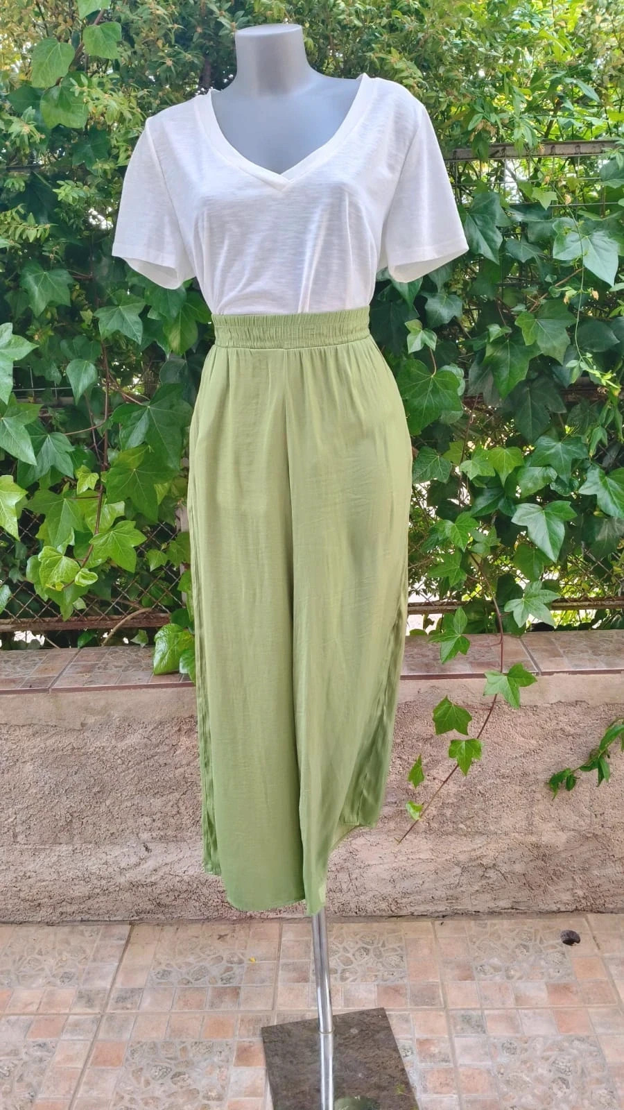 Pantalón fluido verde oliva - Encuentro (Talla 40) 🌈