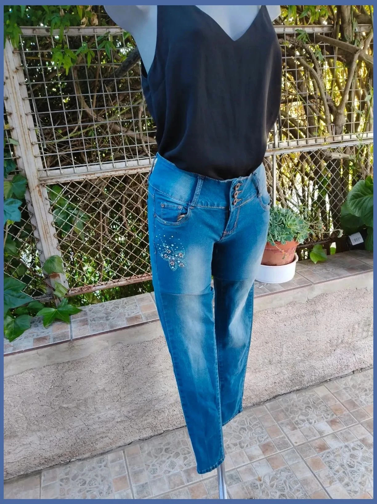 Vaqueros pitillo de tiro alto con detalles brillantes 🌈 – El Vaquero – taille S / 36 / 8 2