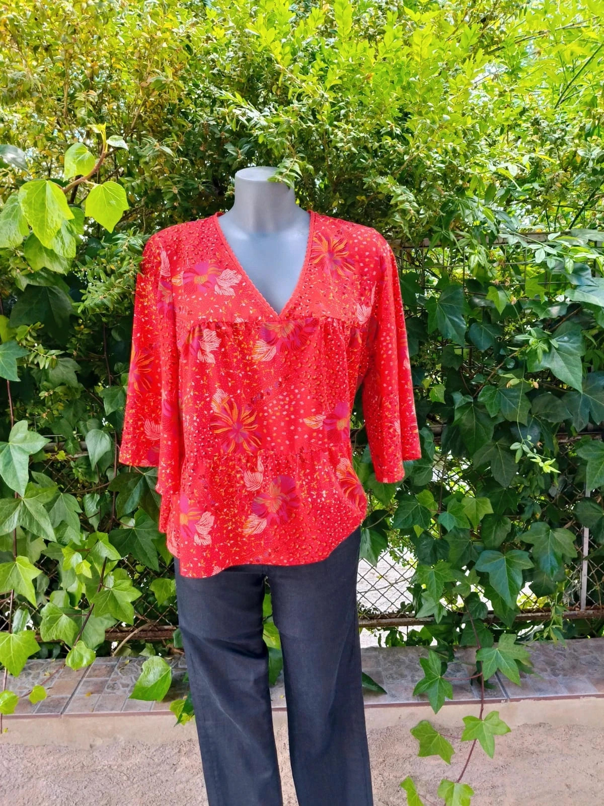 Blusa Fluida Roja con Estampado Floral - Camaïeu 🌈 – Camaïeu – taille L / 40 / 12 2