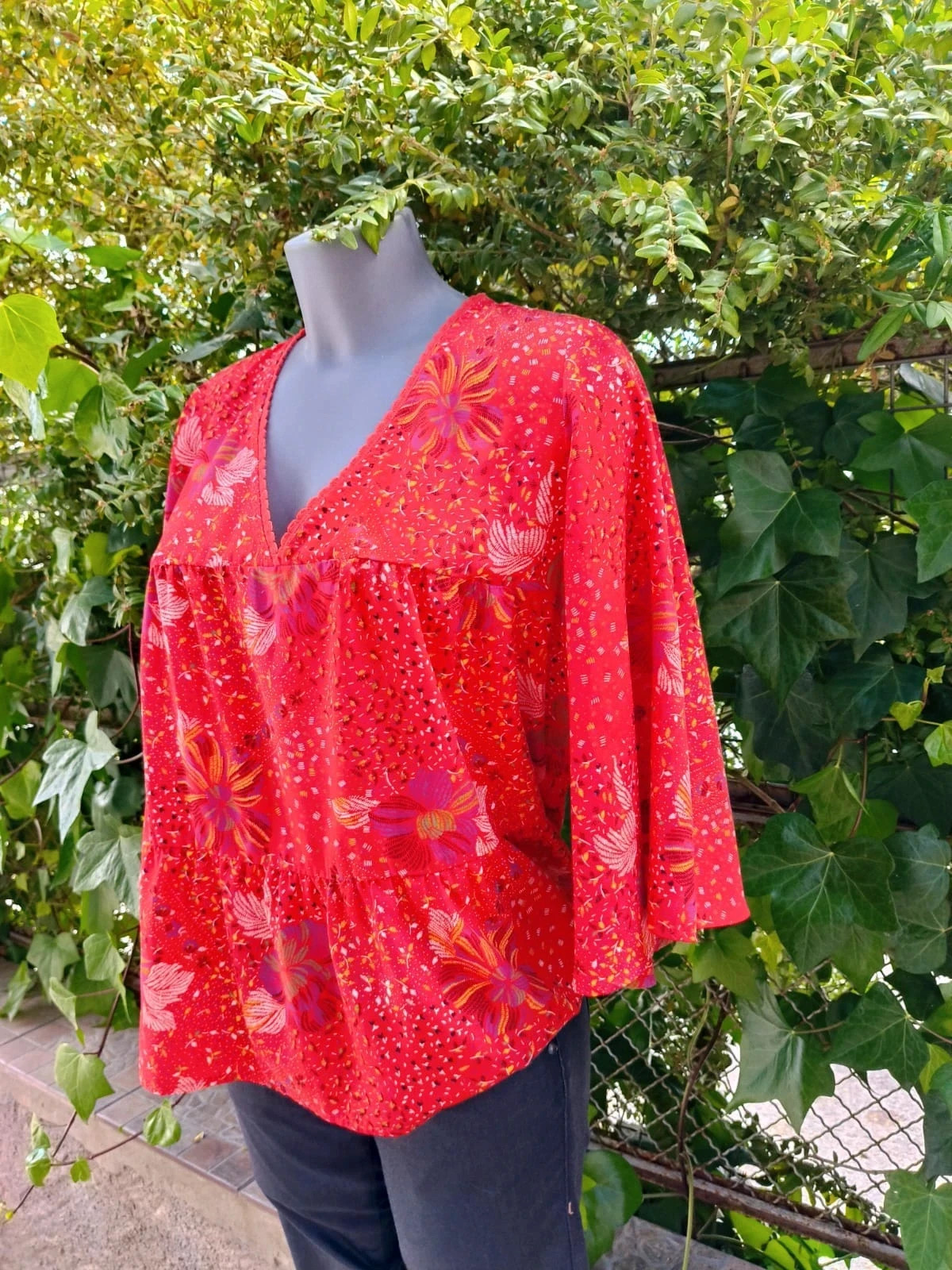 Blusa Fluida Roja con Estampado Floral - Camaïeu 🌈 – Camaïeu – taille L / 40 / 12 5