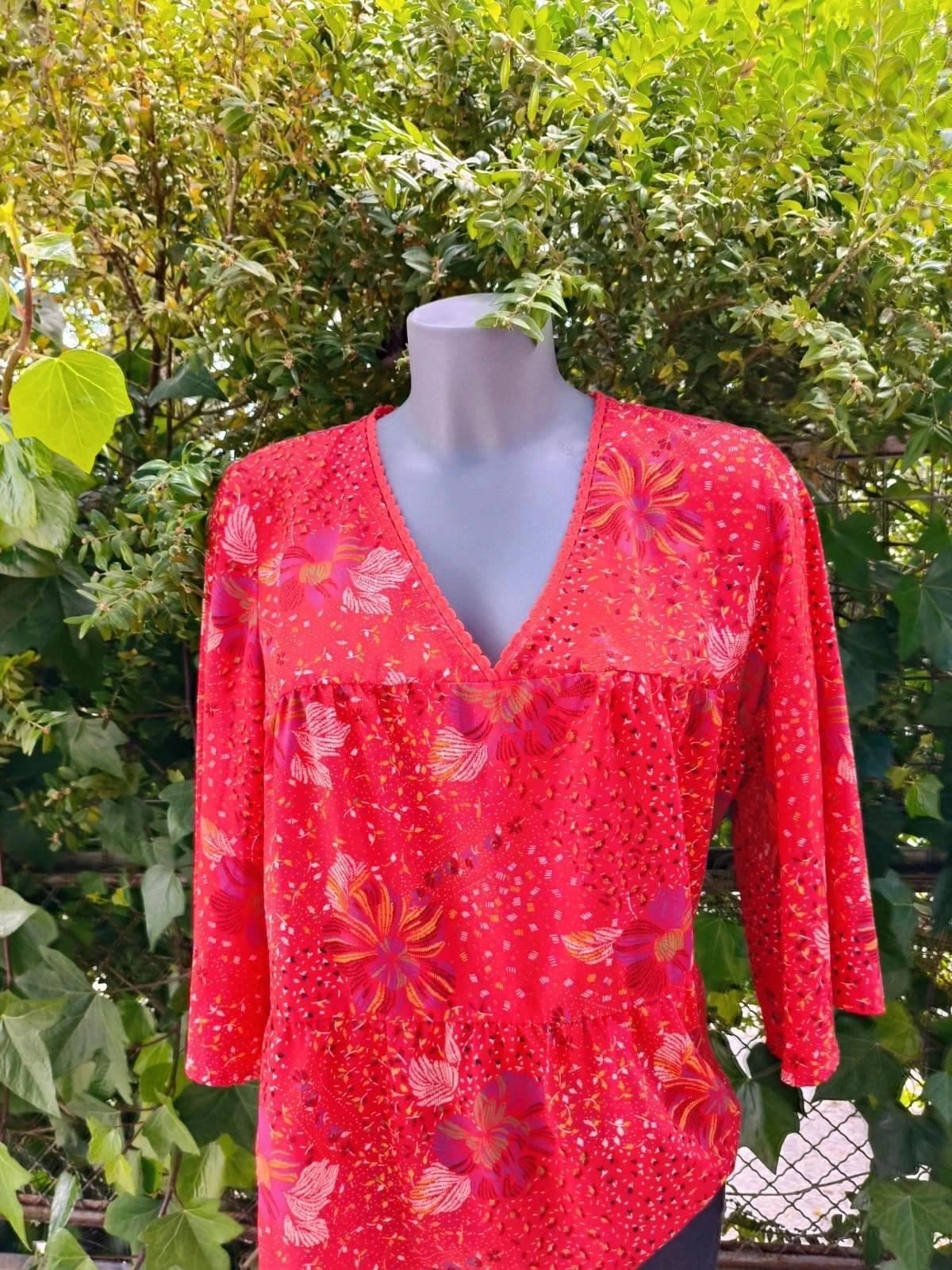 Blusa Fluida Roja con Estampado Floral - Camaïeu 🌈 – Camaïeu – taille L / 40 / 12 3