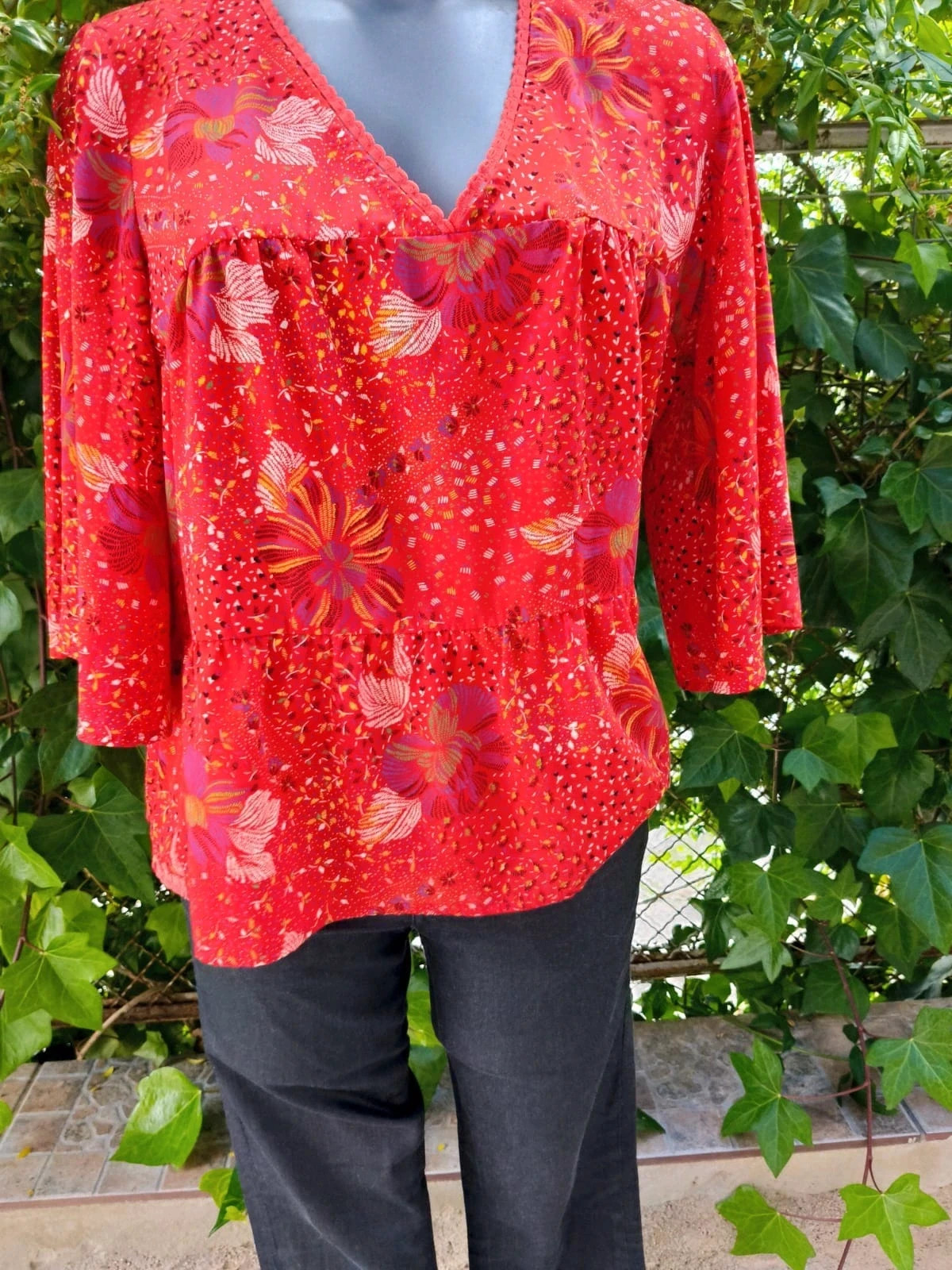 Blusa Fluida Roja con Estampado Floral - Camaïeu 🌈 – Camaïeu – taille L / 40 / 12 4