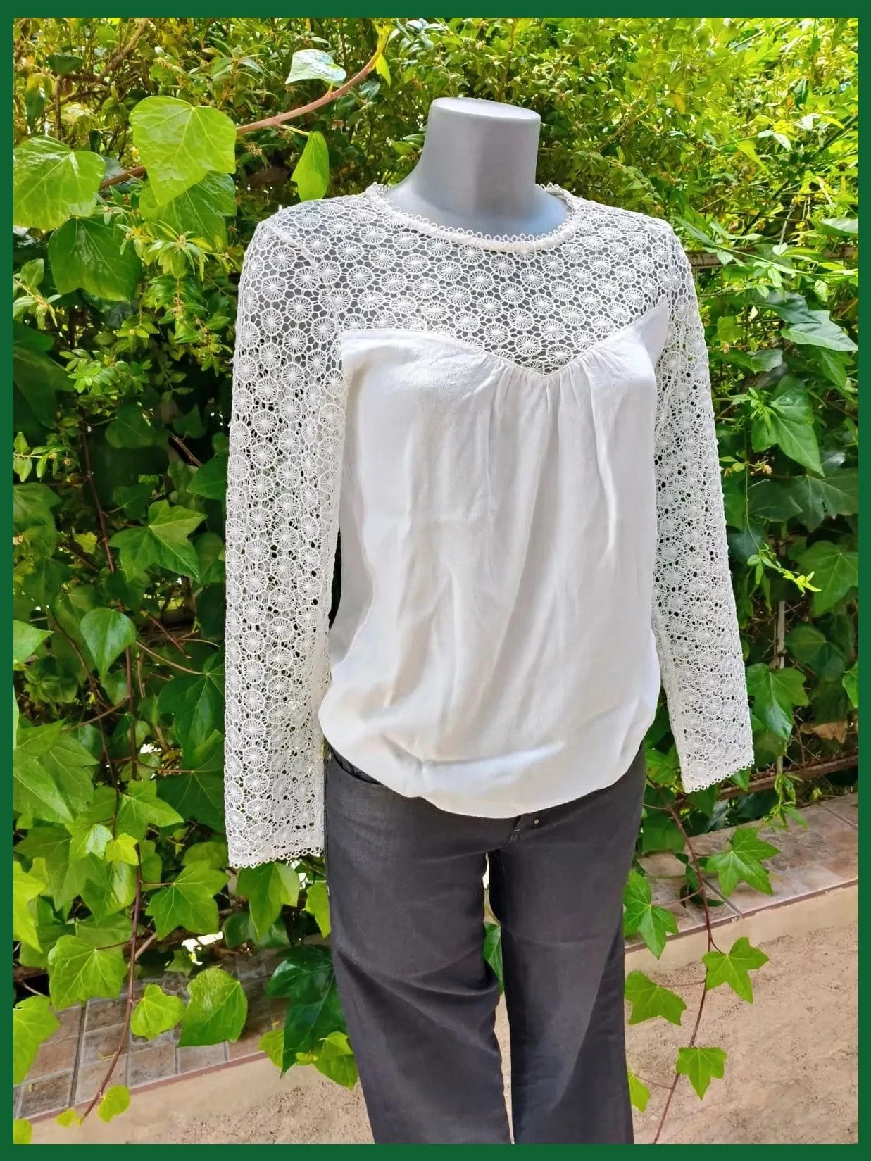 Blusa blanca romántica con encaje de Etam (Talla S) 🌈 – Etam – taille S / 36 / 8 2