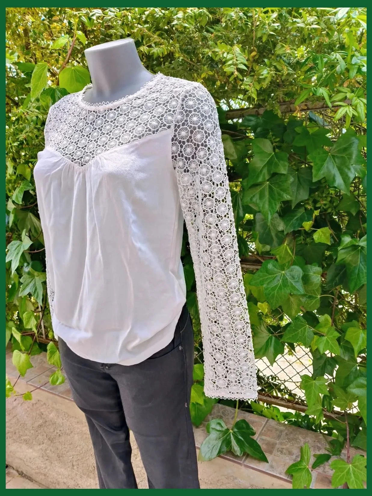 Blusa blanca romántica con encaje de Etam (Talla S) 🌈 – Etam – taille S / 36 / 8 4