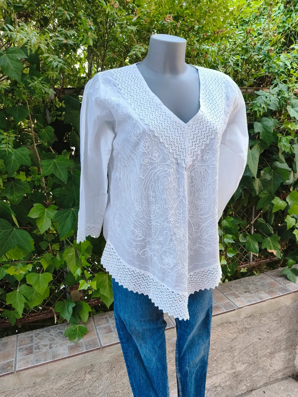 Preciosa Blusa Ibicenca Blanca con Bordados y Encaje - Talla M 🌈 – Boutique Bohéme – taille M / 38 / 10 2