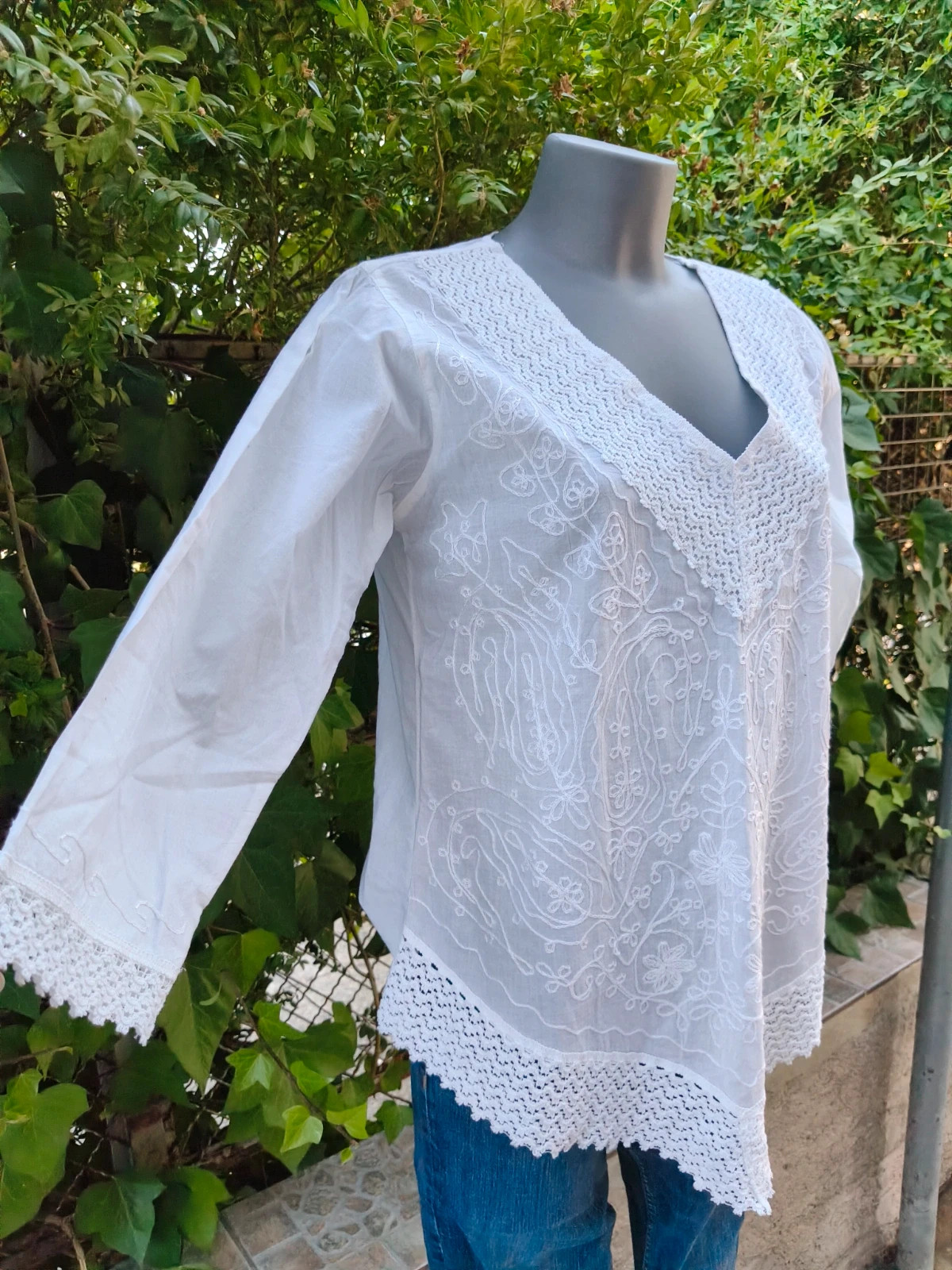 Preciosa Blusa Ibicenca Blanca con Bordados y Encaje - Talla M 🌈 – Boutique Bohéme – taille M / 38 / 10 4