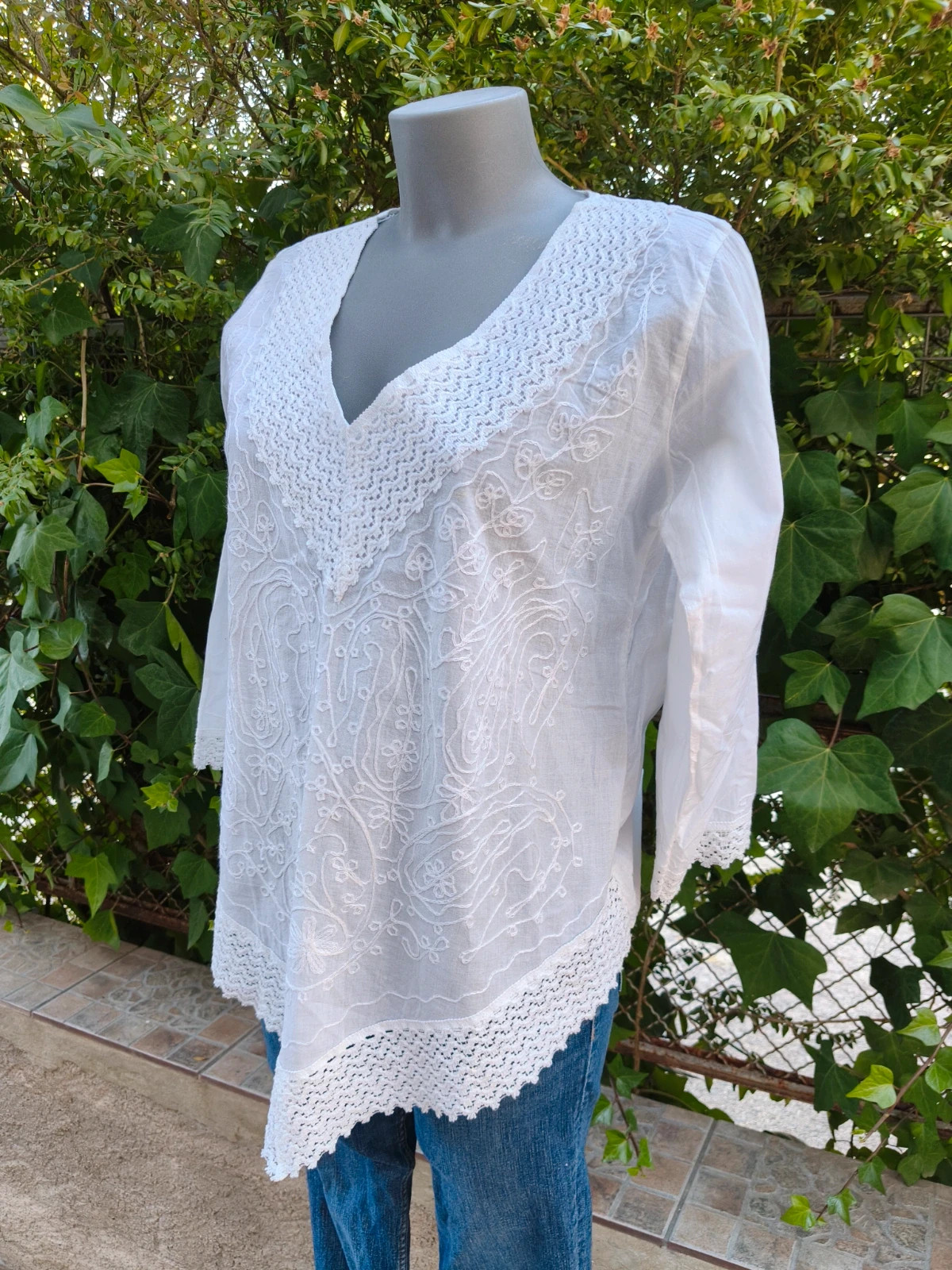Preciosa Blusa Ibicenca Blanca con Bordados y Encaje - Talla M 🌈 – Boutique Bohéme – taille M / 38 / 10 3