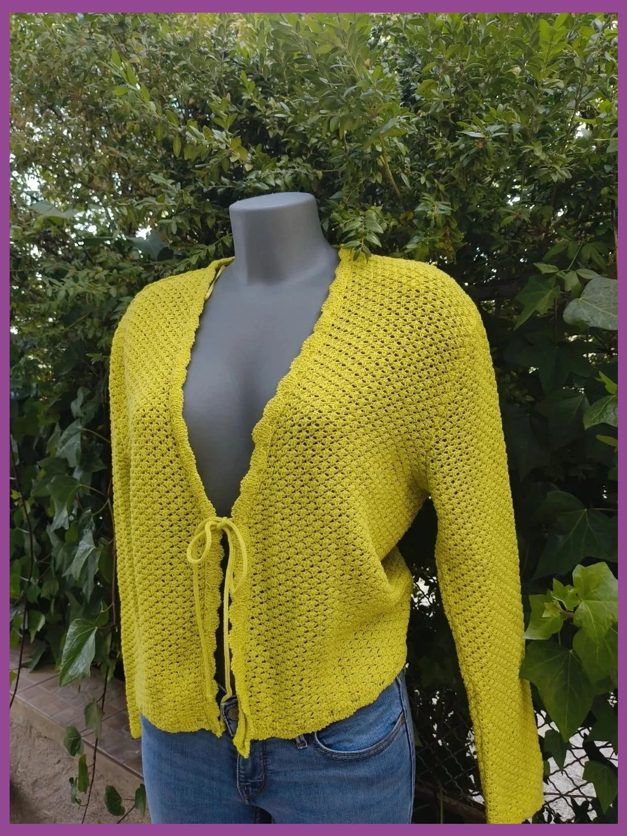 Cárdigan corto Primark amarillo Talla M/38, punto calado y lazo – Primark – taille M / 38 / 10 3