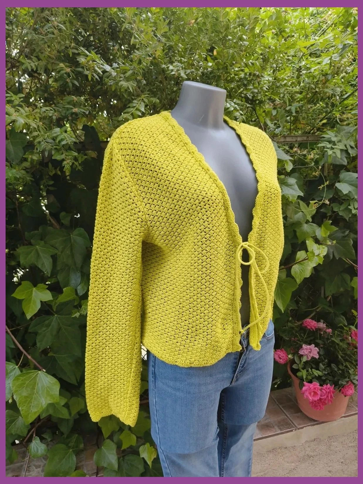 Cárdigan corto Primark amarillo Talla M/38, punto calado y lazo – Primark – taille M / 38 / 10 2