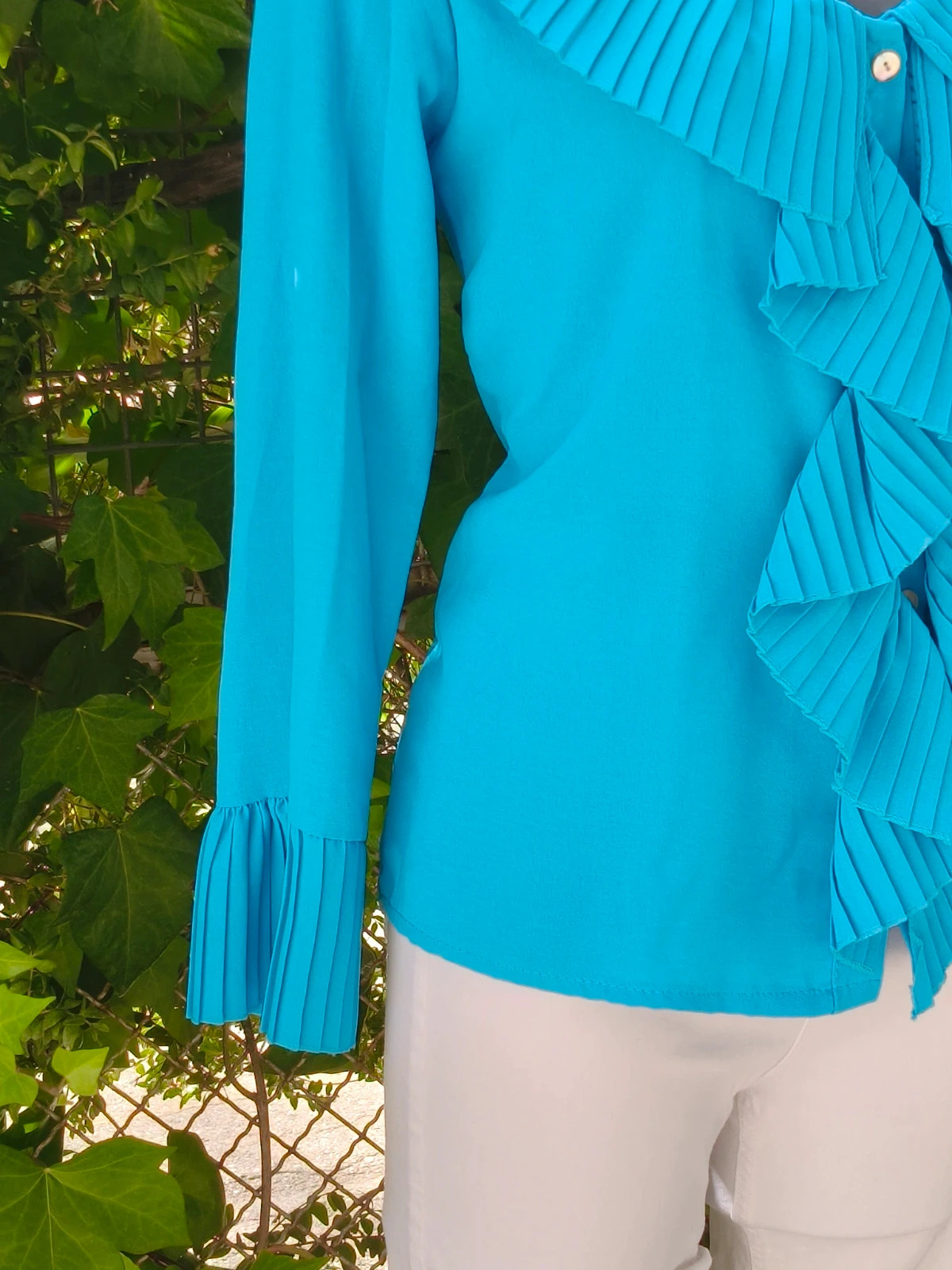 Blusa azul turquesa con volantes plisados 🌈 – R.S. Moda – taille L / 40 / 12 5
