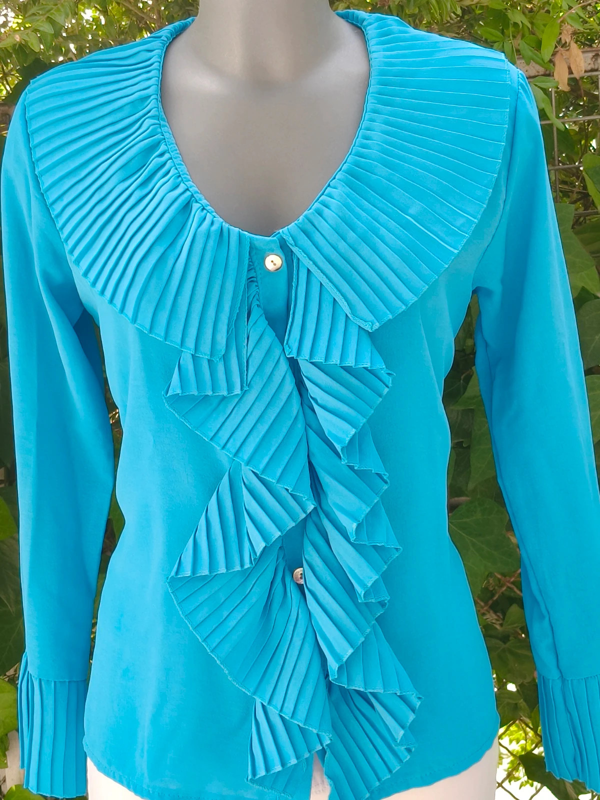 Blusa azul turquesa con volantes plisados 🌈 – R.S. Moda – taille L / 40 / 12 4