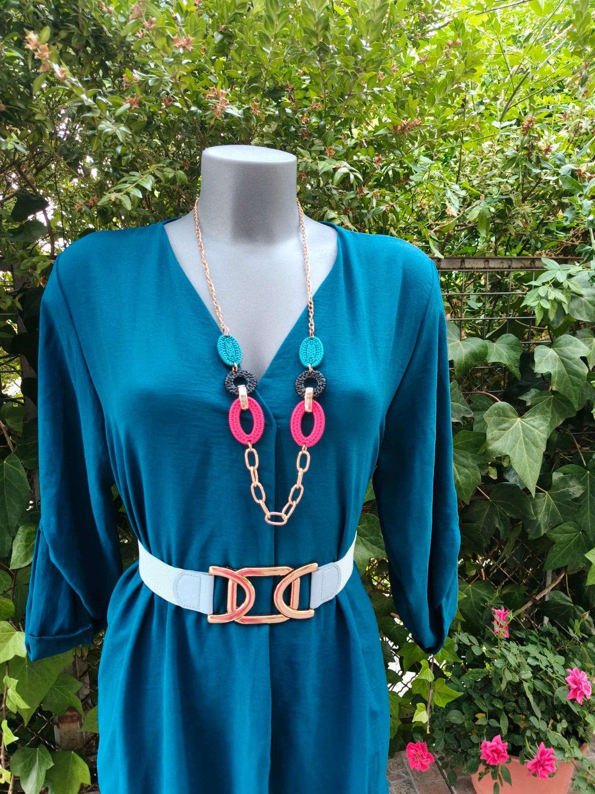 Blusón fluido cuello pico azul petróleo 🌈 – La Boutique – taille L / 40 / 12 4