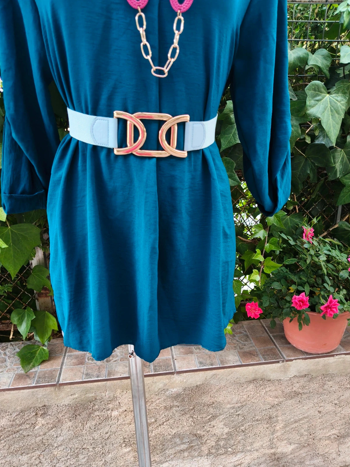 Blusón fluido cuello pico azul petróleo 🌈 – La Boutique – taille L / 40 / 12 5