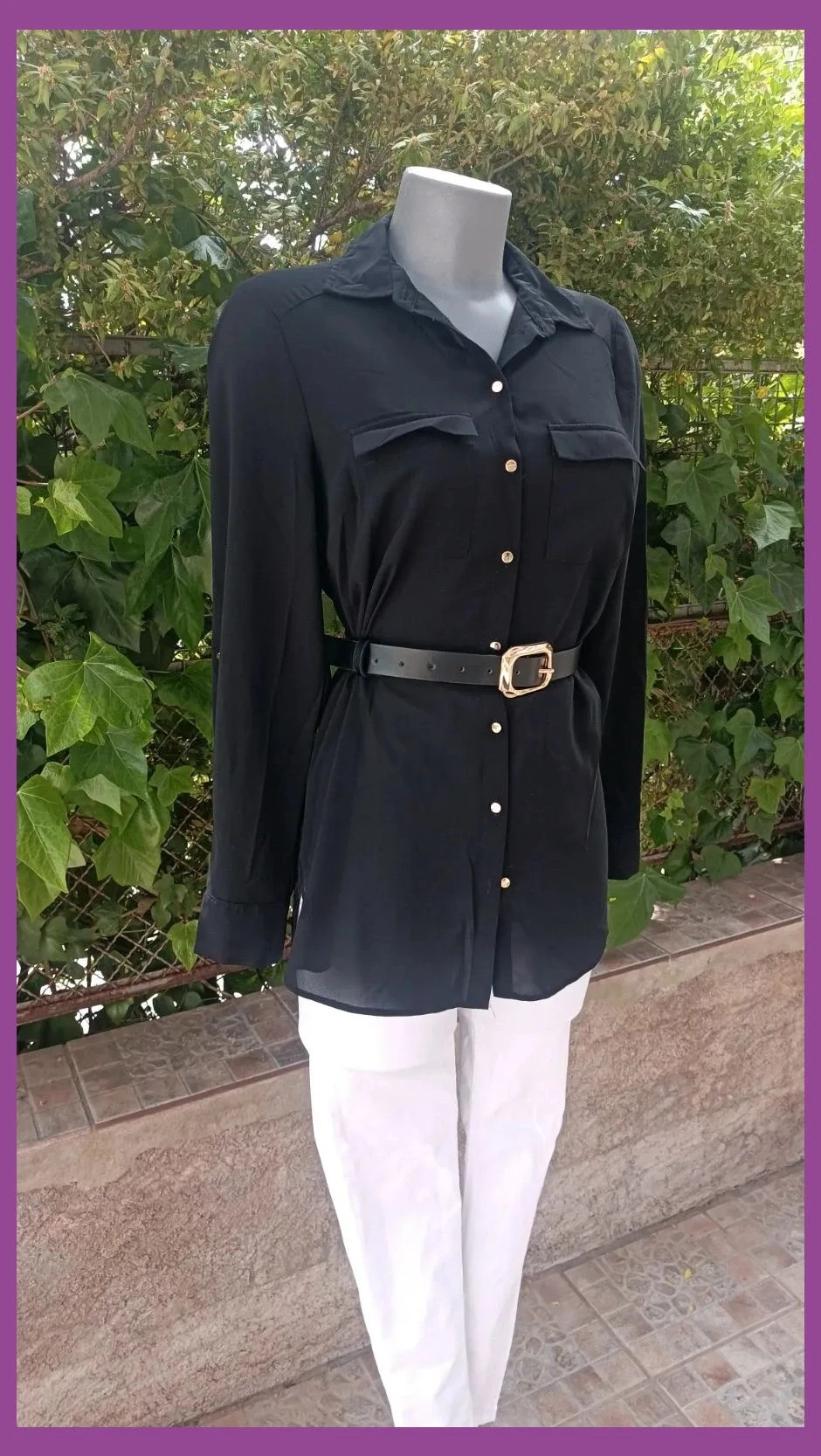 Blusa fluida negra con detalles dorados 🌈 – La Boutique – taille L / 40 / 12 2
