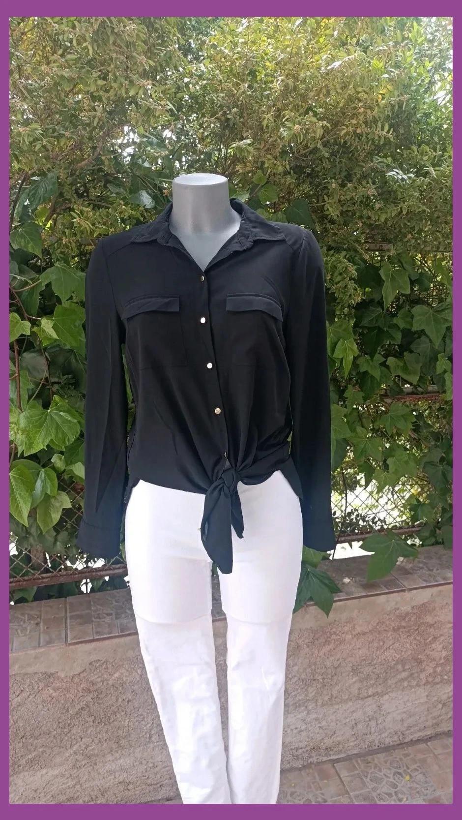 Blusa fluida negra con detalles dorados 🌈 – La Boutique – taille L / 40 / 12 5