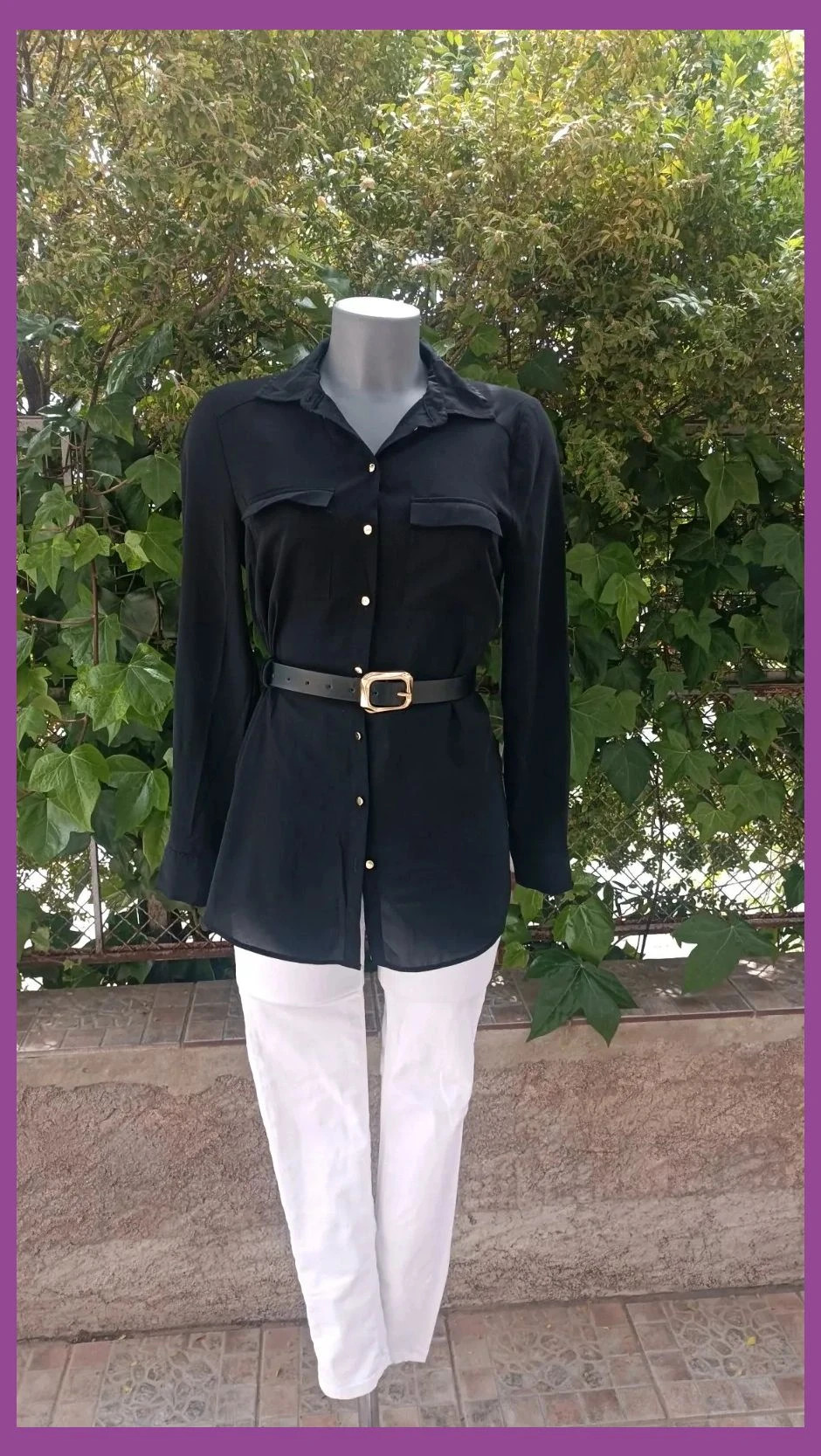 Blusa fluida negra con detalles dorados 🌈 – La Boutique – taille L / 40 / 12