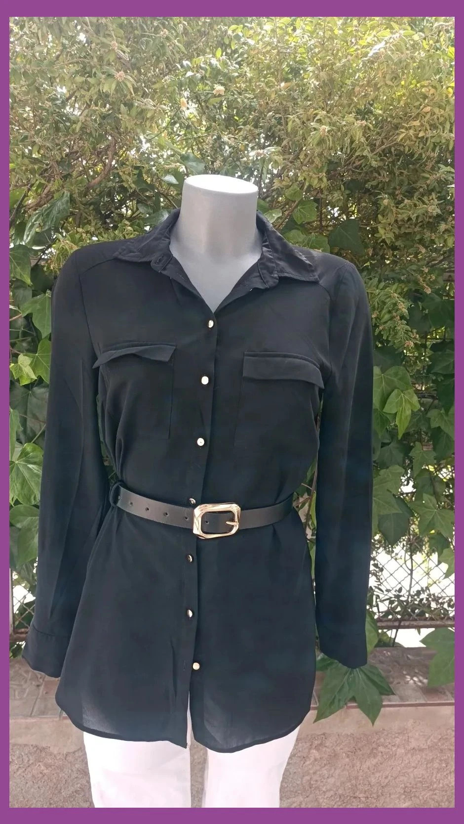 Blusa fluida negra con detalles dorados 🌈 – La Boutique – taille L / 40 / 12 4
