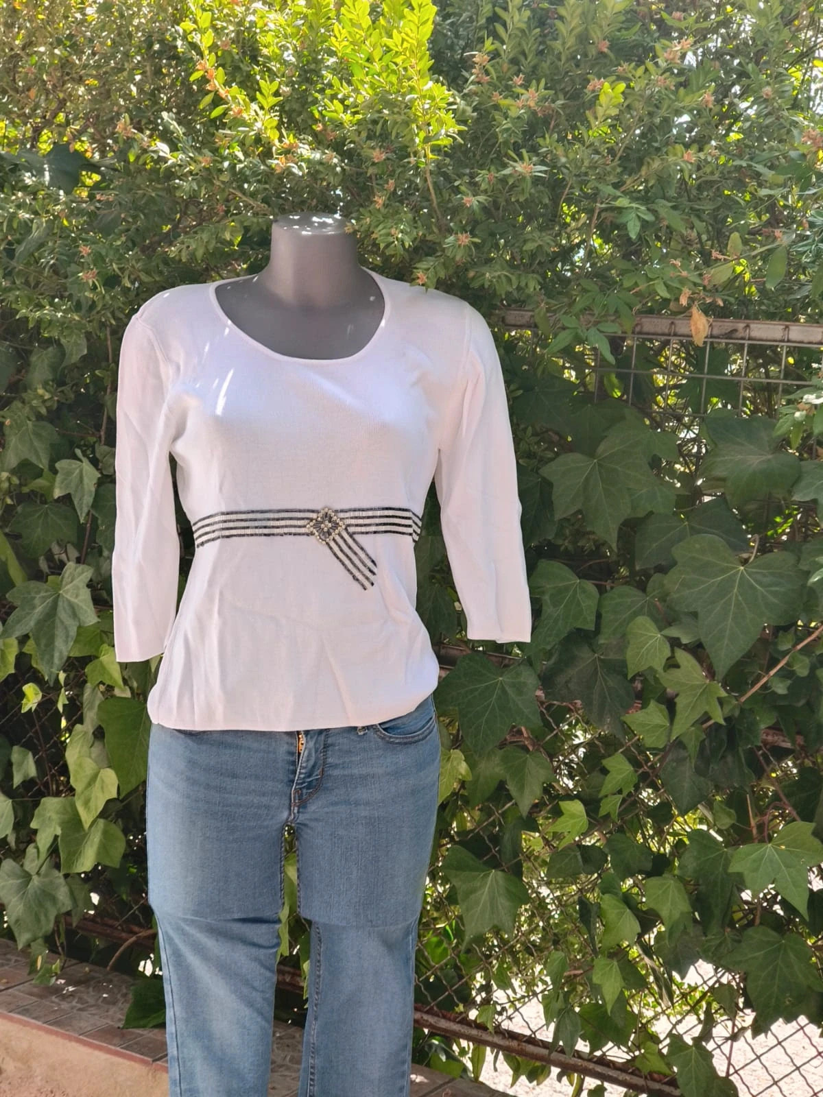 Jersey Fino de Punto Blanco con Detalle Joya – Talla 38 🌈 – Q-Con – taille M / 38 / 10 2