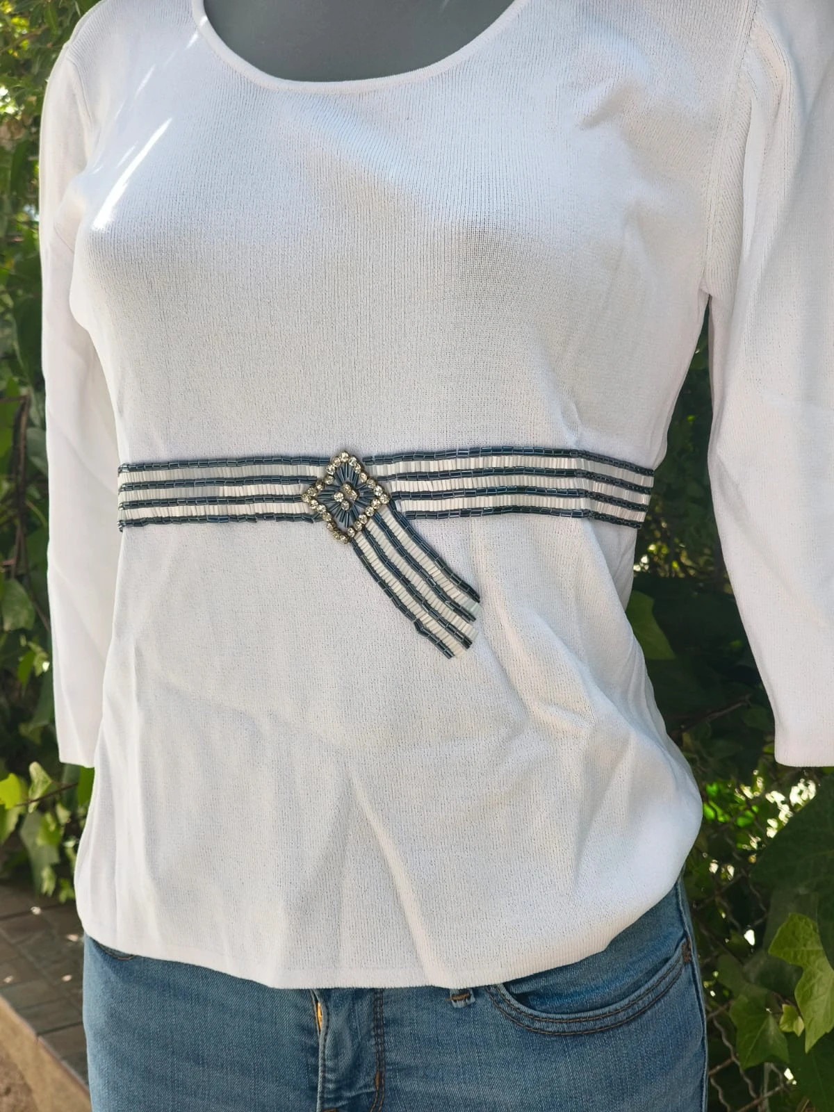 Jersey Fino de Punto Blanco con Detalle Joya – Talla 38 🌈 – Q-Con – taille M / 38 / 10 3