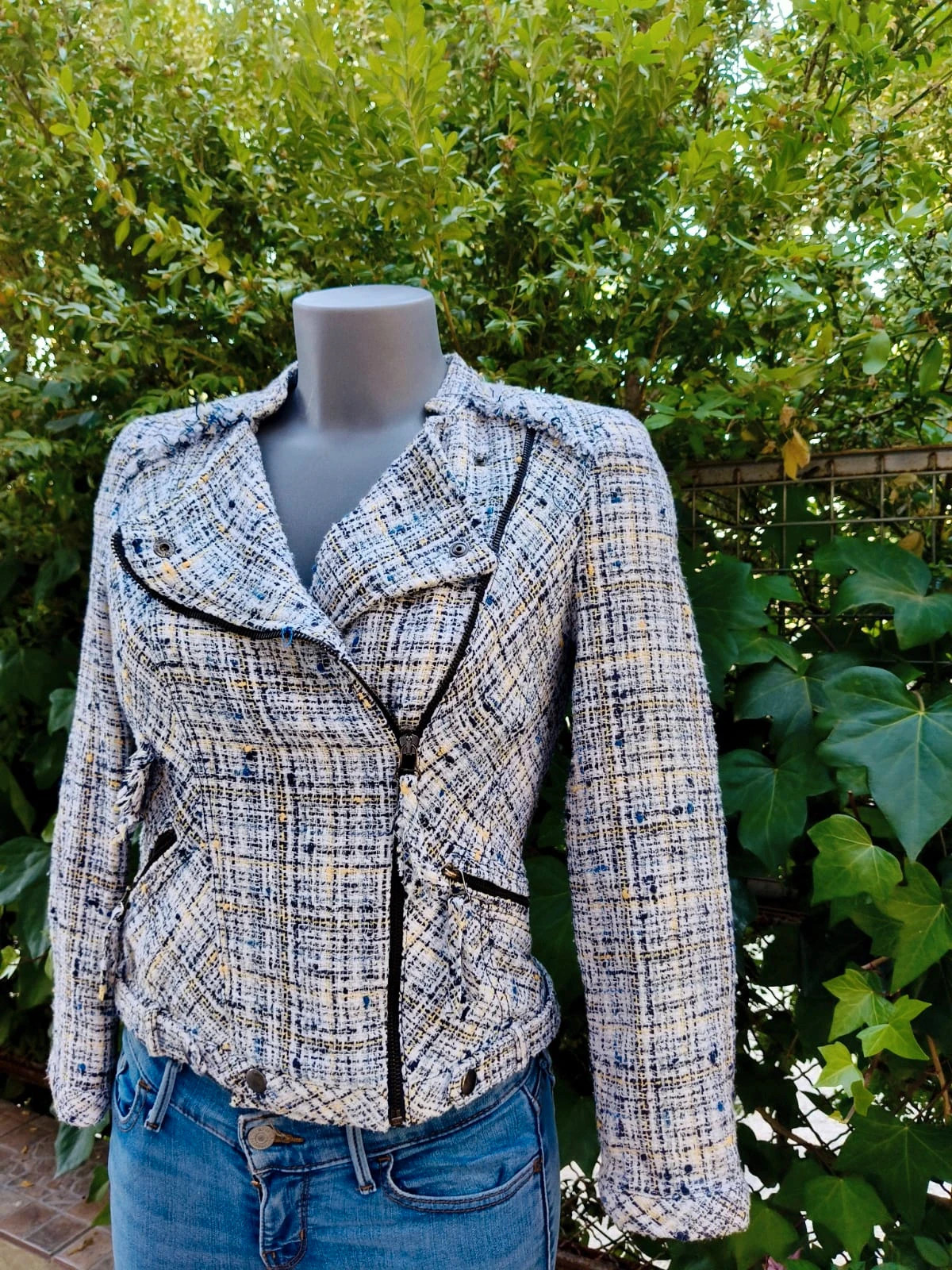 Chaqueta Estilo Biker de Tweed – Zara Basic (Talla S) 🌈 – Zara – taille S / 36 / 8 4