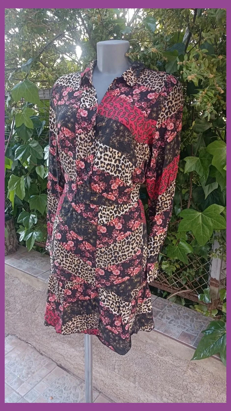 Vestido Camisero Patchwork - Estampado Mixto (Animal & Floral) 🌈 – Vintage Boutique – taille L / 40 / 12 2