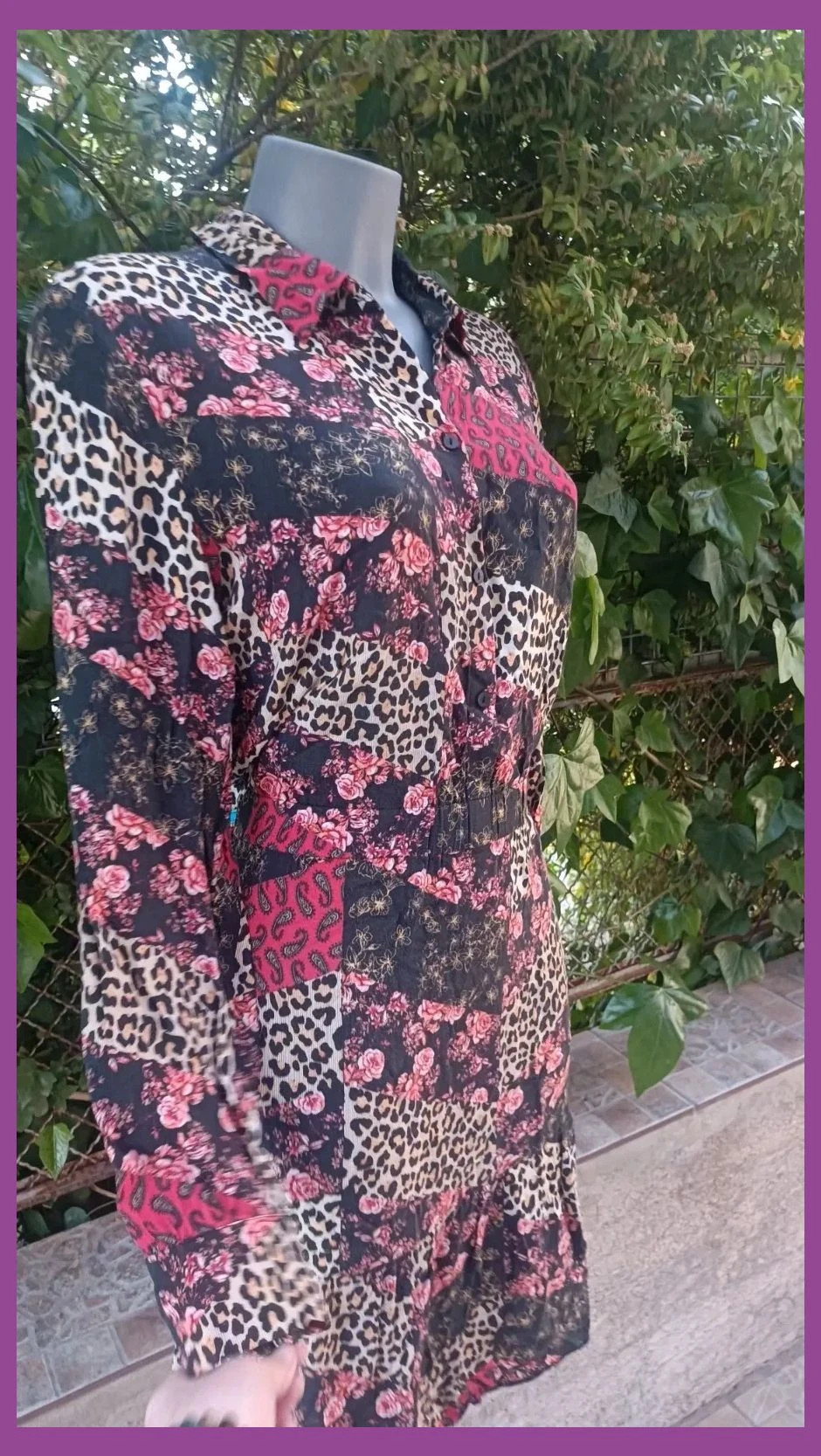 Vestido Camisero Patchwork - Estampado Mixto (Animal & Floral) 🌈 – Vintage Boutique – taille L / 40 / 12 3