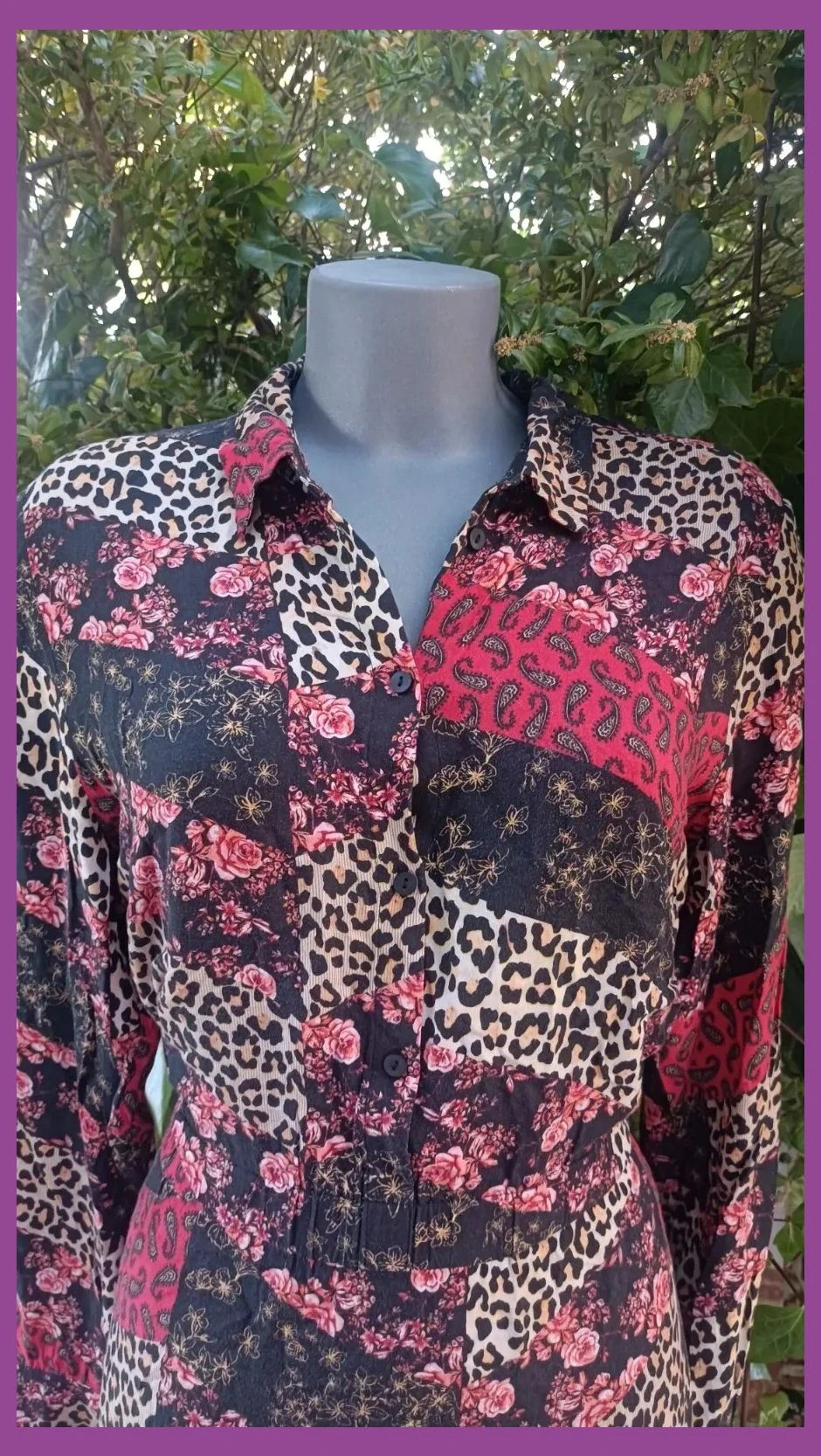 Vestido Camisero Patchwork - Estampado Mixto (Animal & Floral) 🌈 – Vintage Boutique – taille L / 40 / 12 4