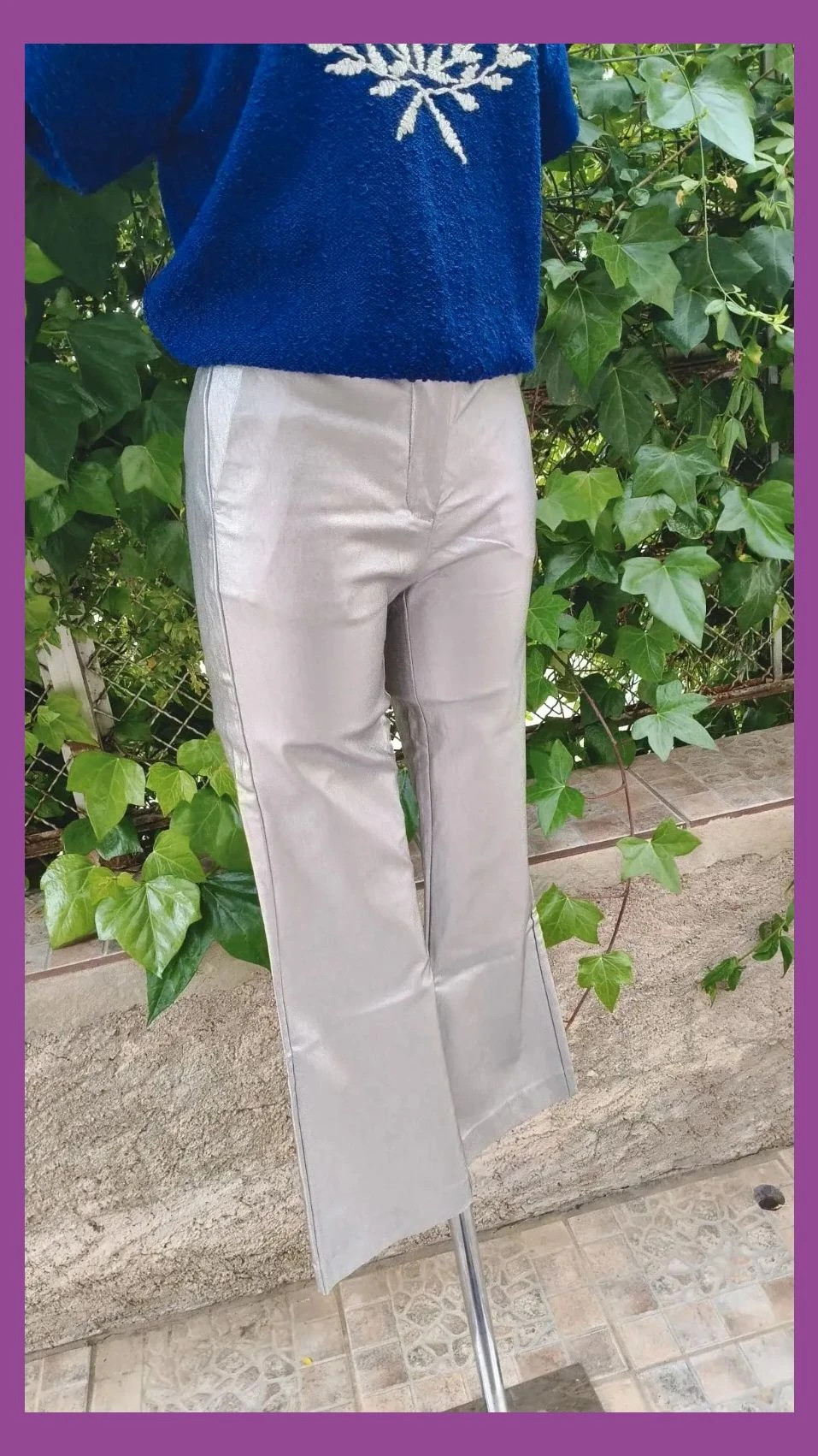 Pantalón Mango Plateado Metalizado - Efecto Piel 🌈 – Mango – taille S / 36 / 8 3
