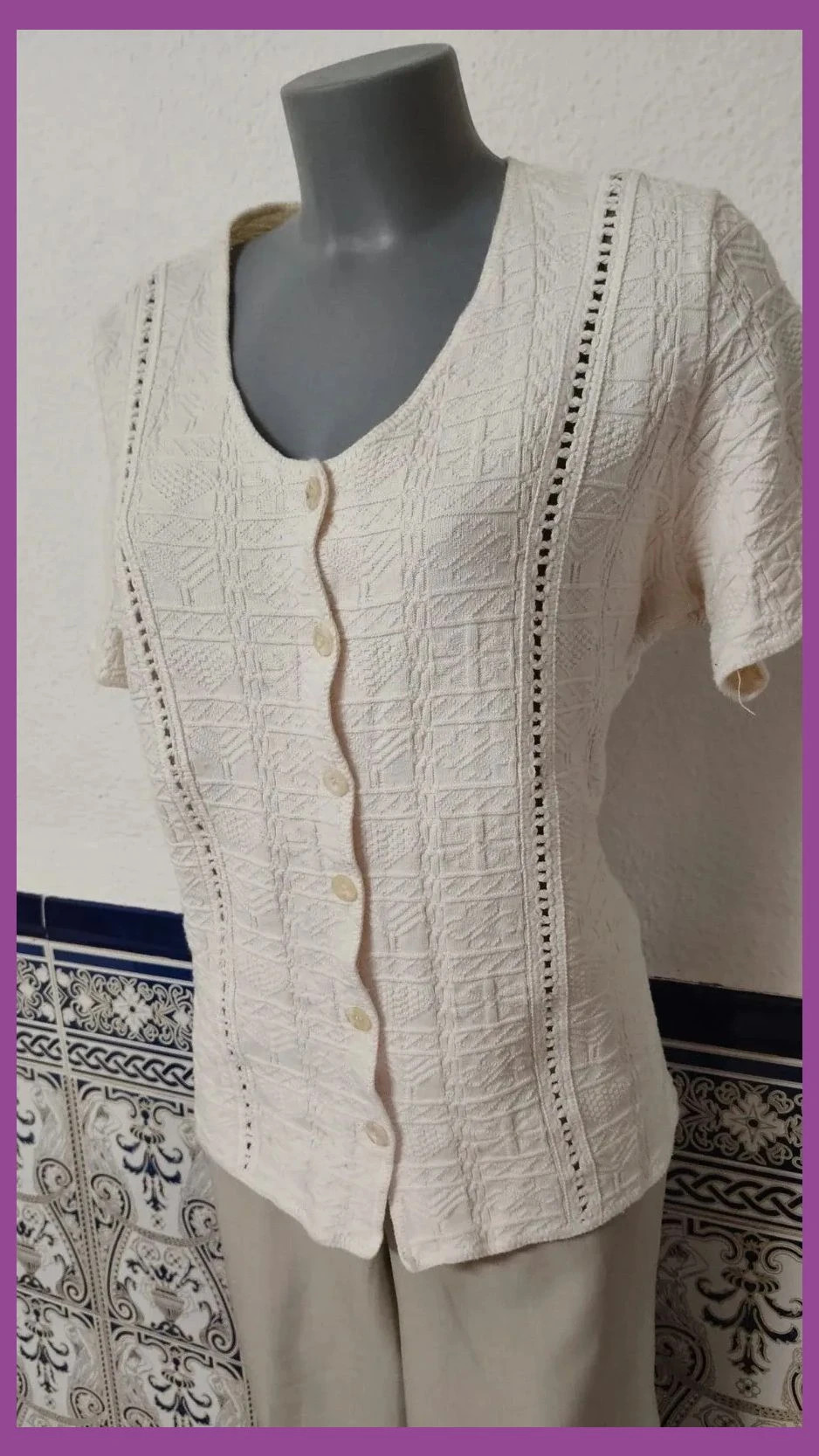 Cárdigan de Algodón Calado - Hecho a Mano en Perú 🌈 – Chez nous – taille XL / 42 / 14 4