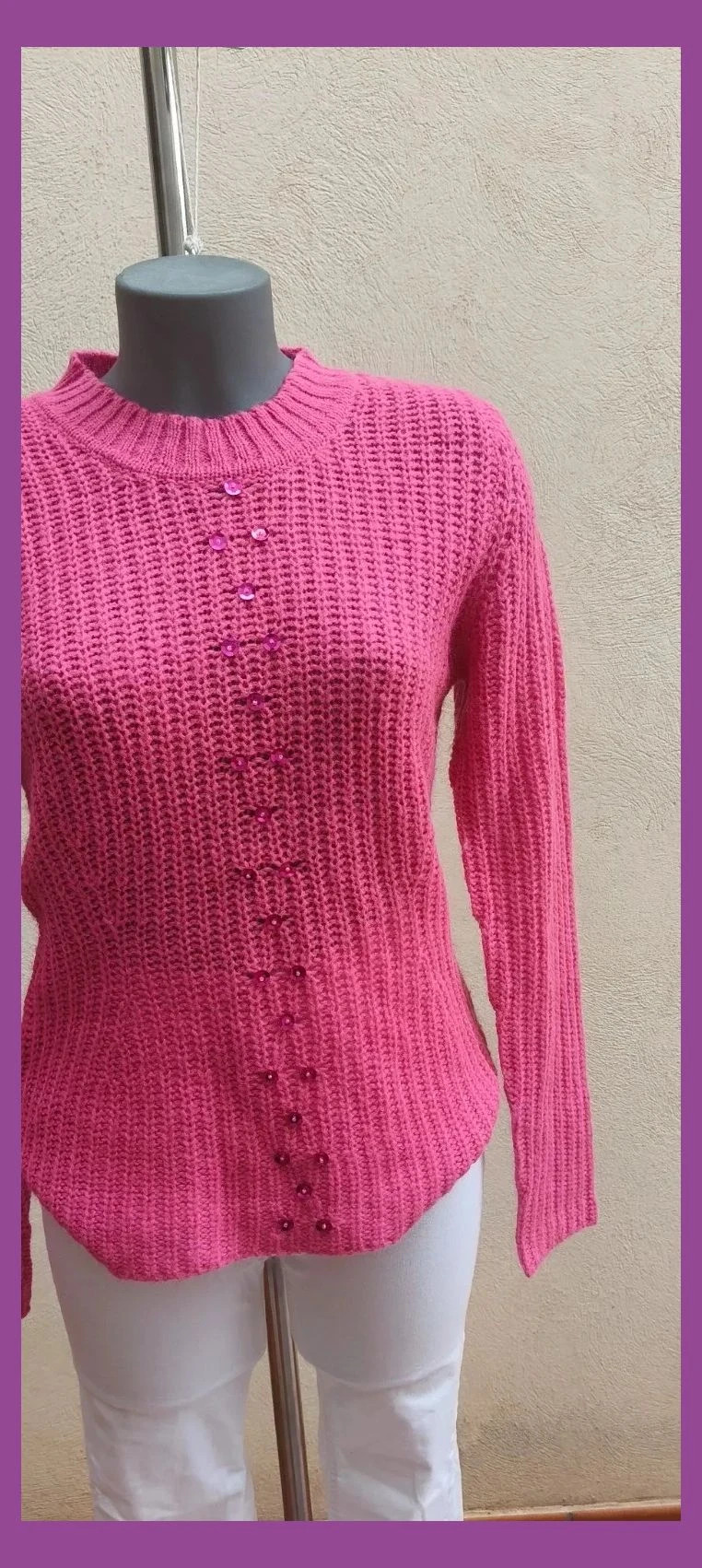 Jersey de Punto Rosa Fucsia con Lentejuelas – Mezcla de Lana 😍 – Marcosui – taille M / 38 / 10 3