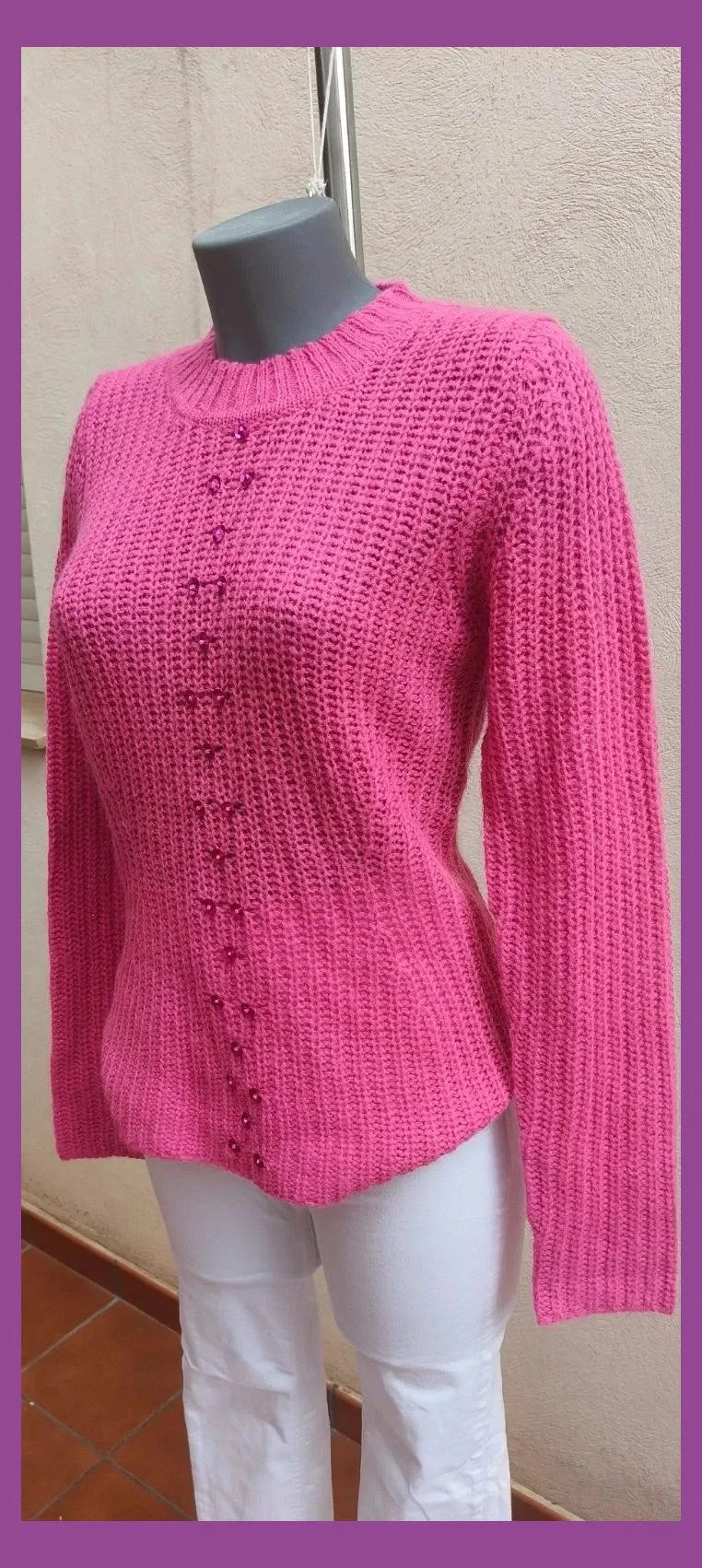 Jersey de Punto Rosa Fucsia con Lentejuelas – Mezcla de Lana 😍 – Marcosui – taille M / 38 / 10 4