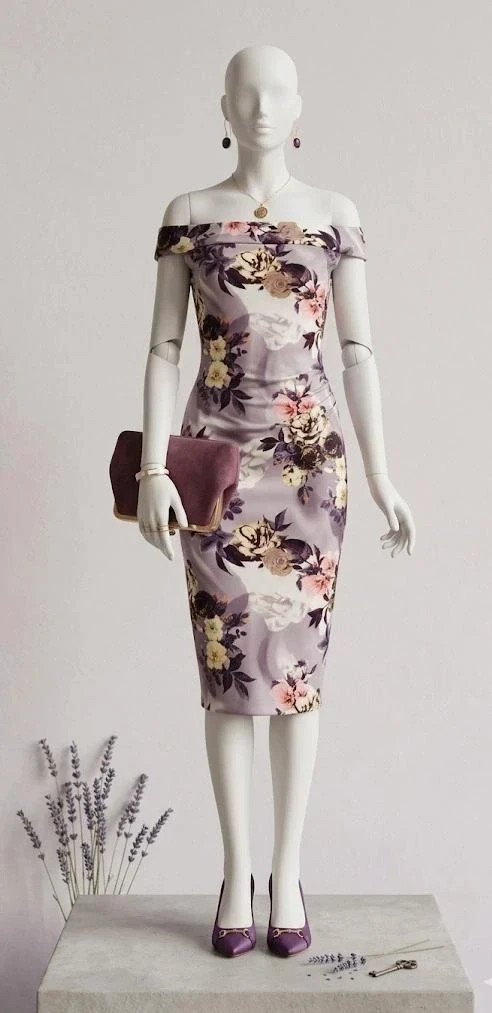 Vestido ajustado floral Boohoo Night - Cuello barco / Off-the-shoulder - Talla S (36) – Boohoo – taille S / 36 / 8 4