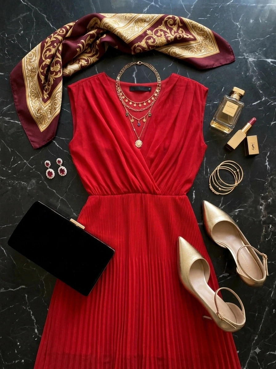 Vestido Rojo Plisado Fiesta / Evento 🌈 – La Boutique – taille M / 38 / 10 2
