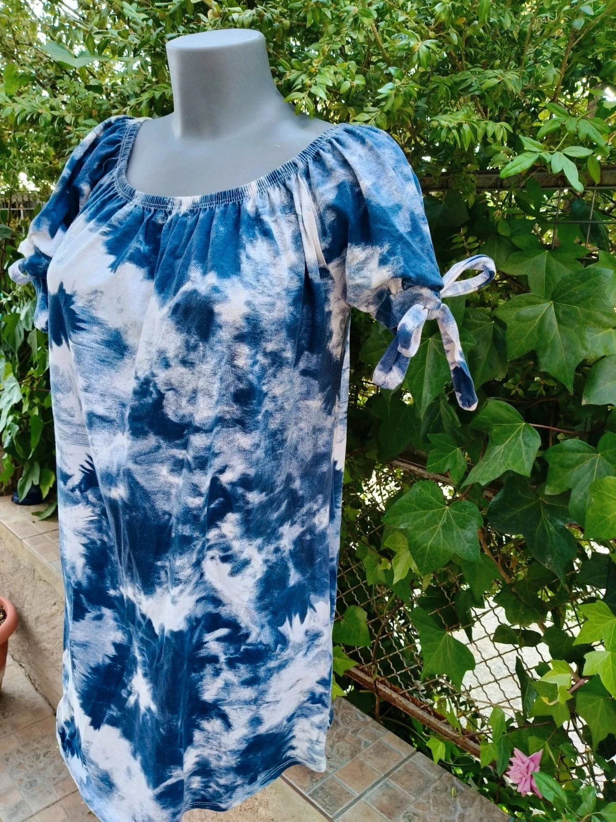 Vestido / Túnica Estilo Tie-Dye Azul y Blanco 💙 – Boutique Bohéme – taille L / 40 / 12 2