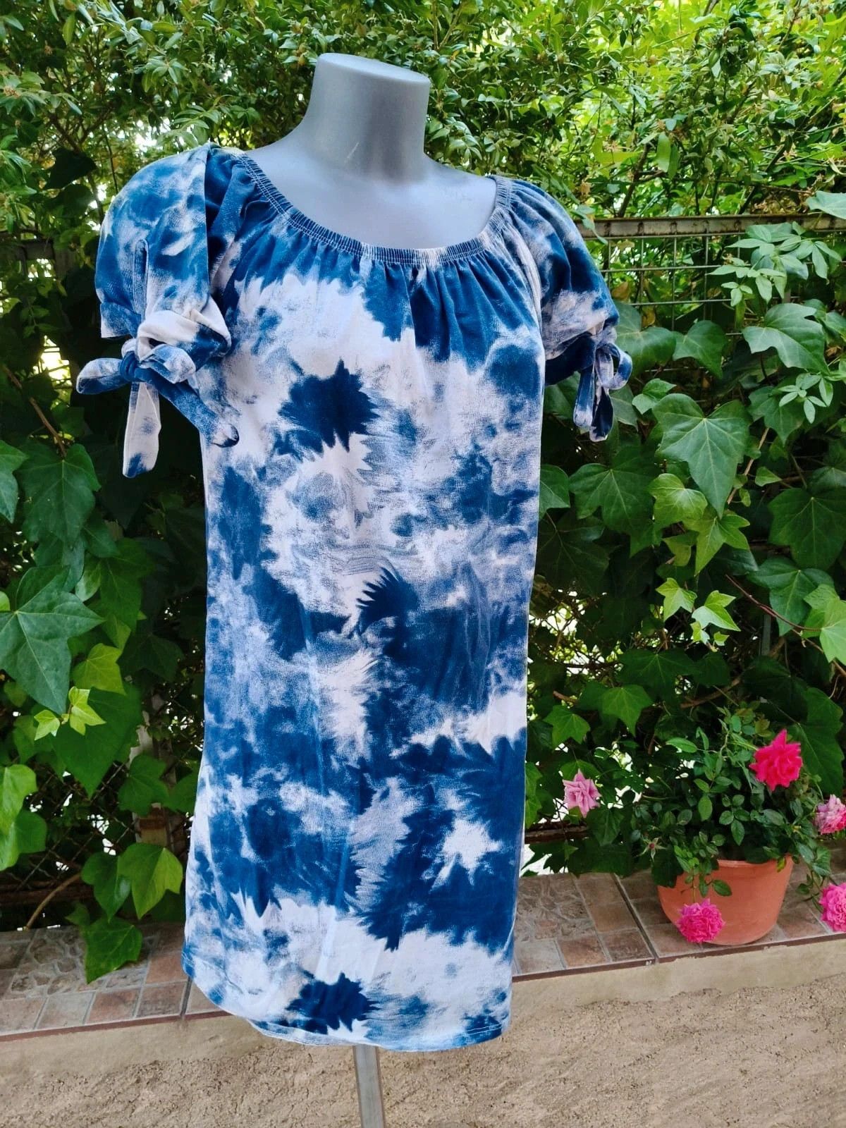 Vestido / Túnica Estilo Tie-Dye Azul y Blanco 💙 – Boutique Bohéme – taille L / 40 / 12 3