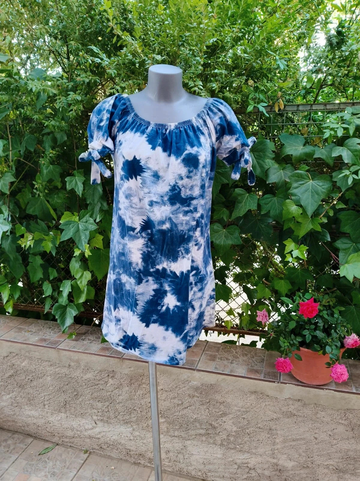 Vestido / Túnica Estilo Tie-Dye Azul y Blanco 💙