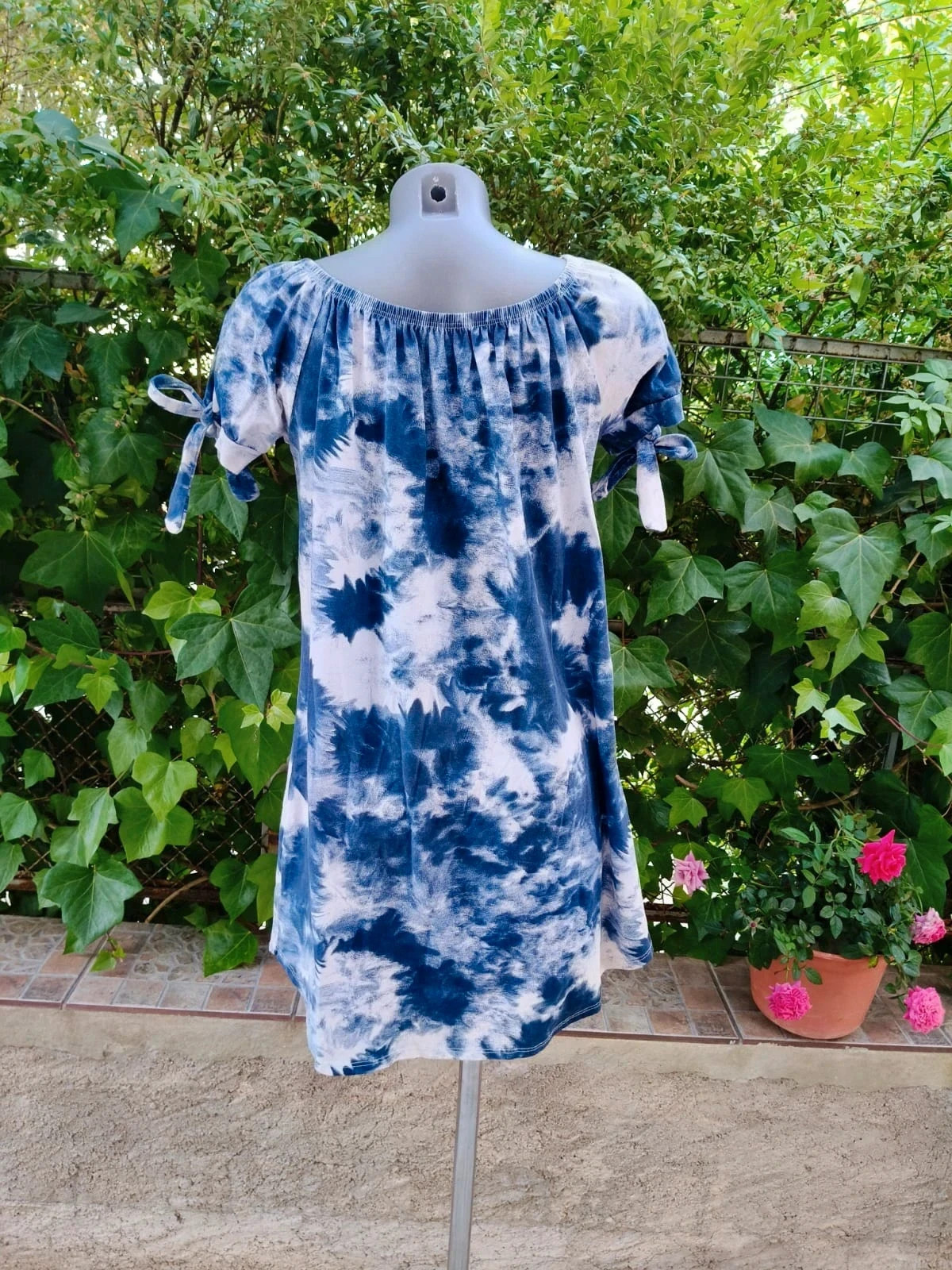 Vestido / Túnica Estilo Tie-Dye Azul y Blanco 💙 – Boutique Bohéme – taille L / 40 / 12 5