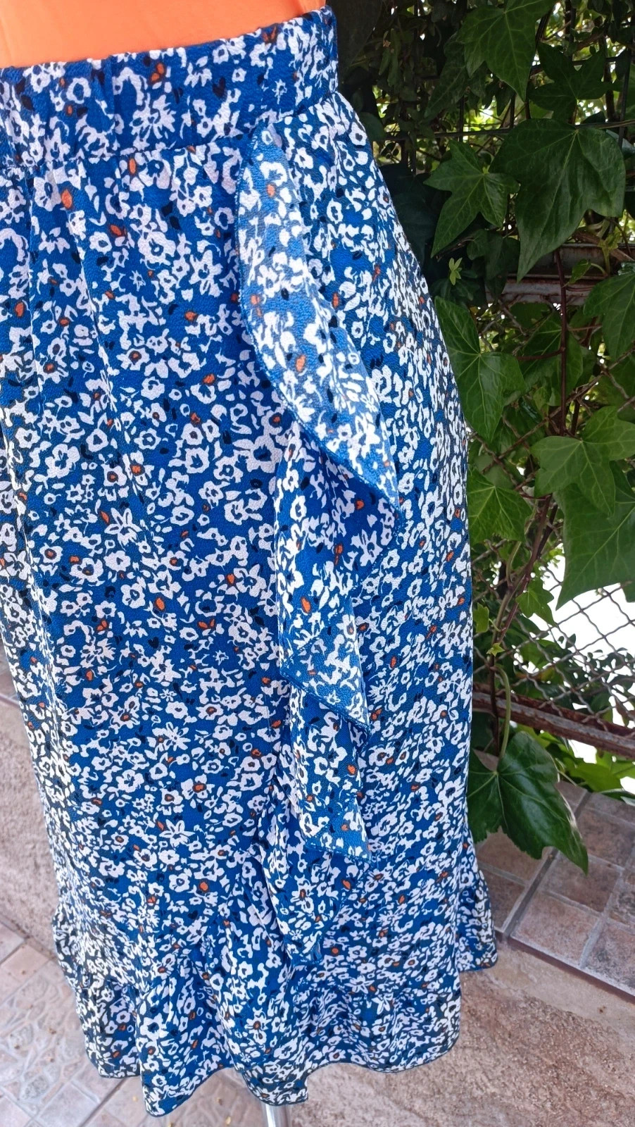 Falda Midi Floral Azul con Volantes - Ideal Verano🌈 – Casual LADIES – taille L / 40 / 12 5