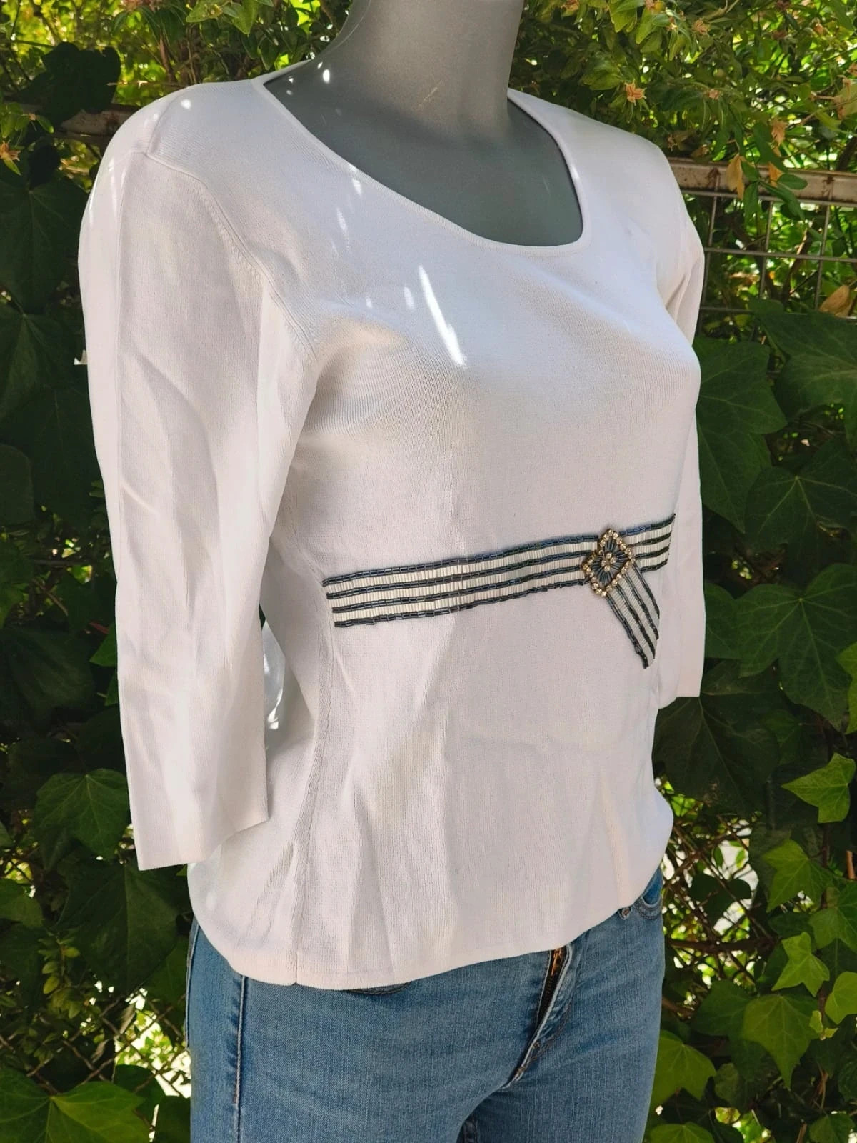 Jersey Fino de Punto Blanco con Detalle Joya – Talla 38 🌈 – Q-Con – taille M / 38 / 10 5