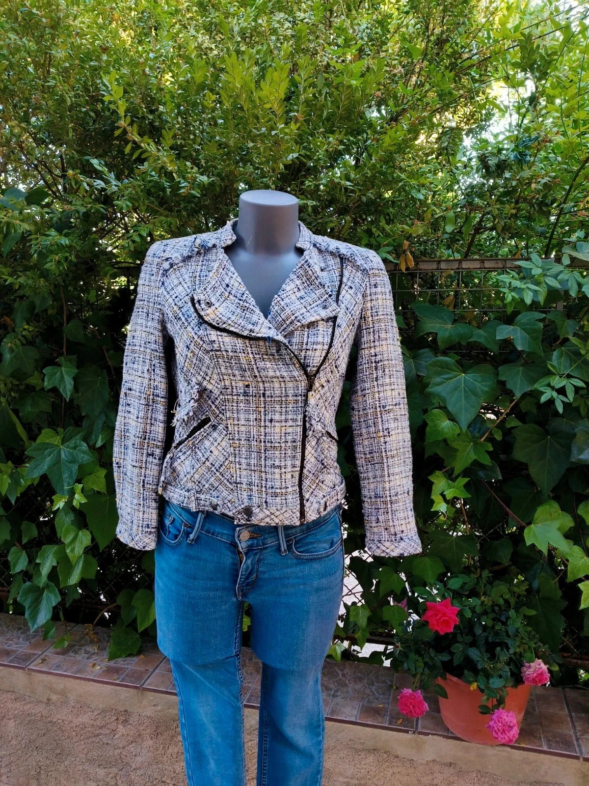 Chaqueta Estilo Biker de Tweed – Zara Basic (Talla S) 🌈 – Zara – taille S / 36 / 8