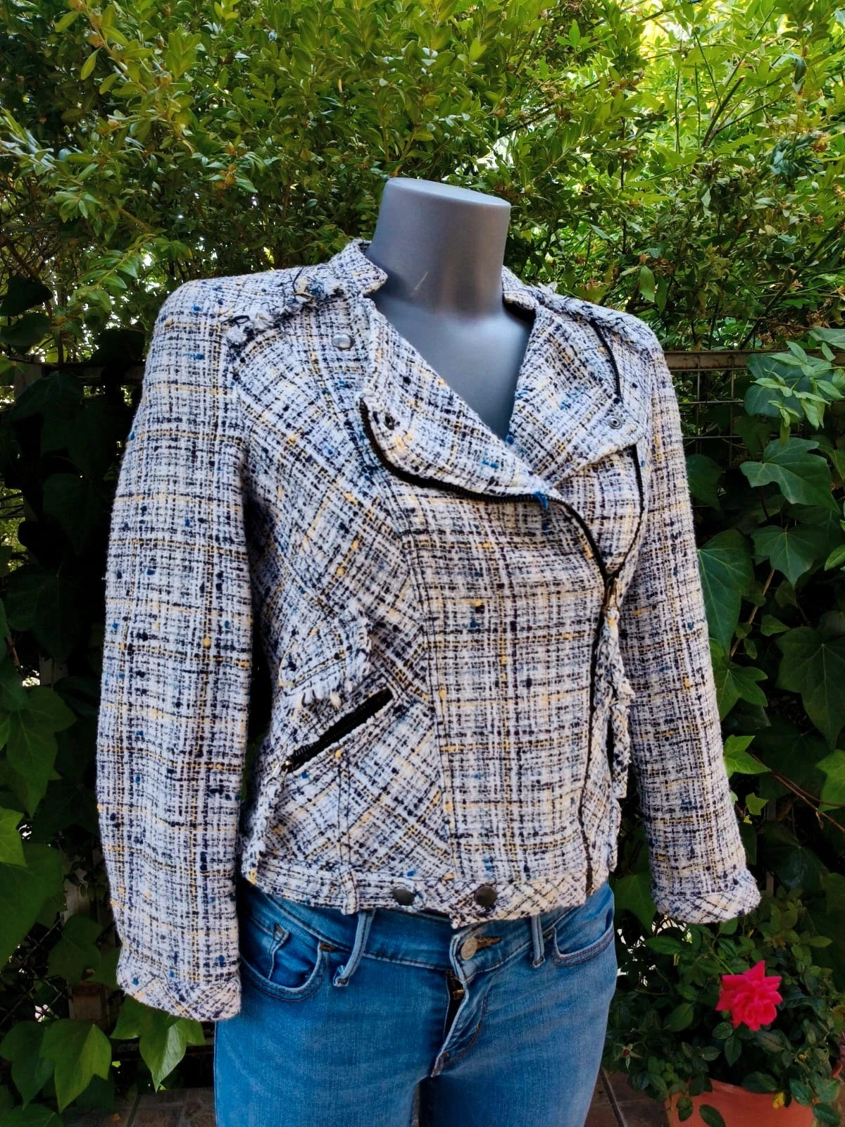 Chaqueta Estilo Biker de Tweed – Zara Basic (Talla S) 🌈 – Zara – taille S / 36 / 8 5