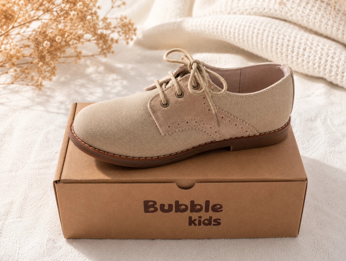Zapatos ceremonia niño Bubble Kids beige lino Blucher elegante talla 36