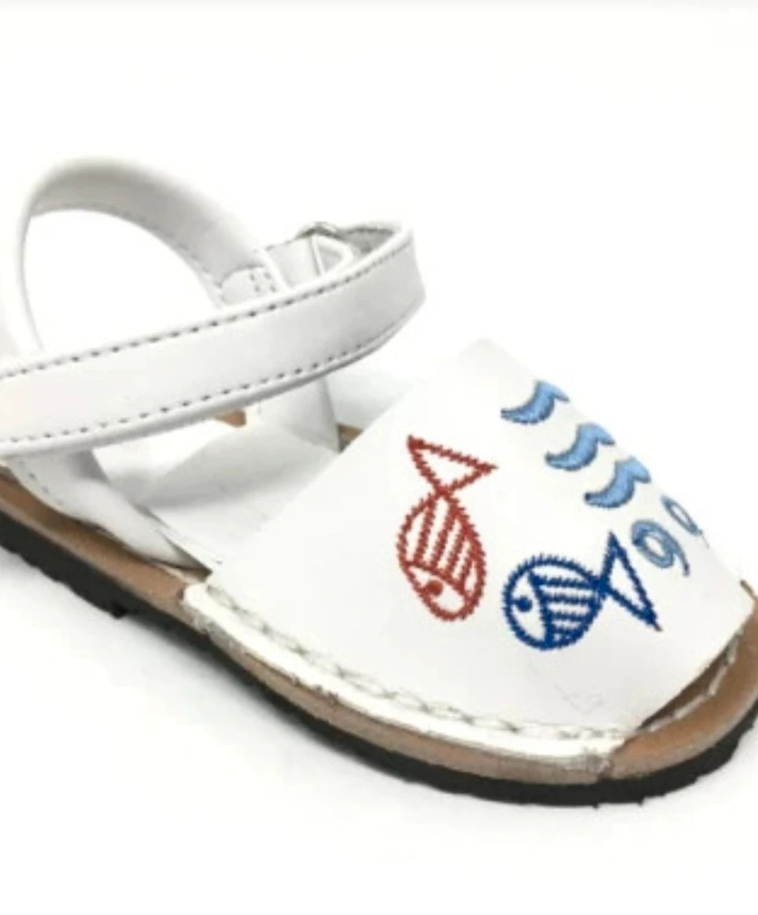 Menorquinas bebé blancas de piel bordado marinero Sandalias infantiles cómodas Talla 26 – Bubble Kids – taille 26 2