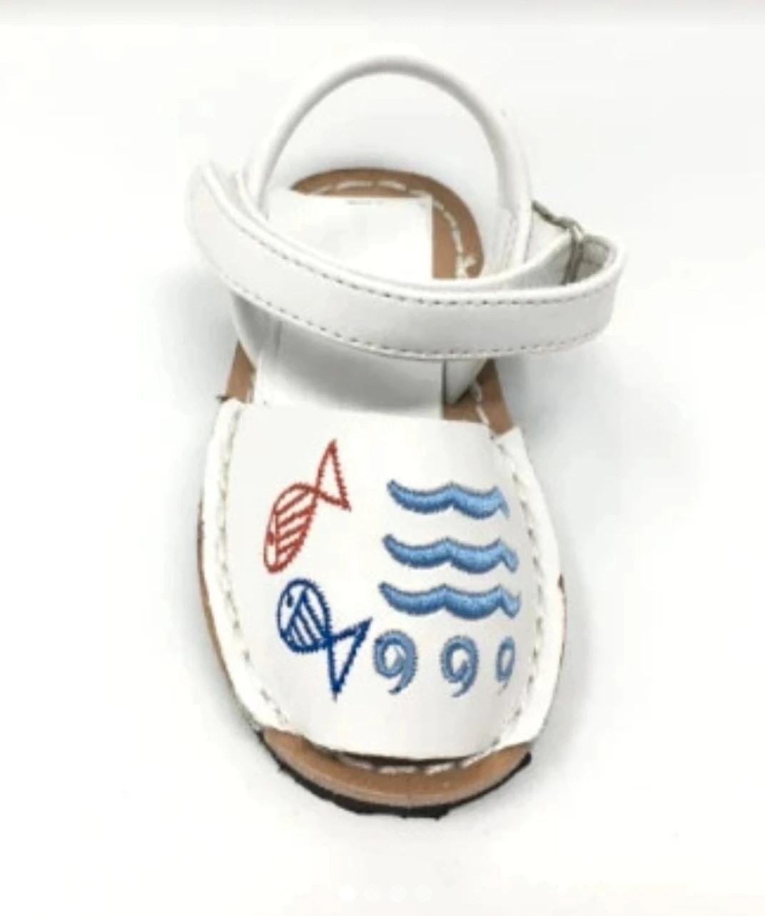 Menorquinas bebé blancas de piel bordado marinero Sandalias infantiles cómodas Talla 26