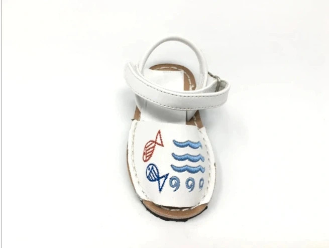 Sandalias piel menorquinas blancas con peces bordados Abarcas Talla 31