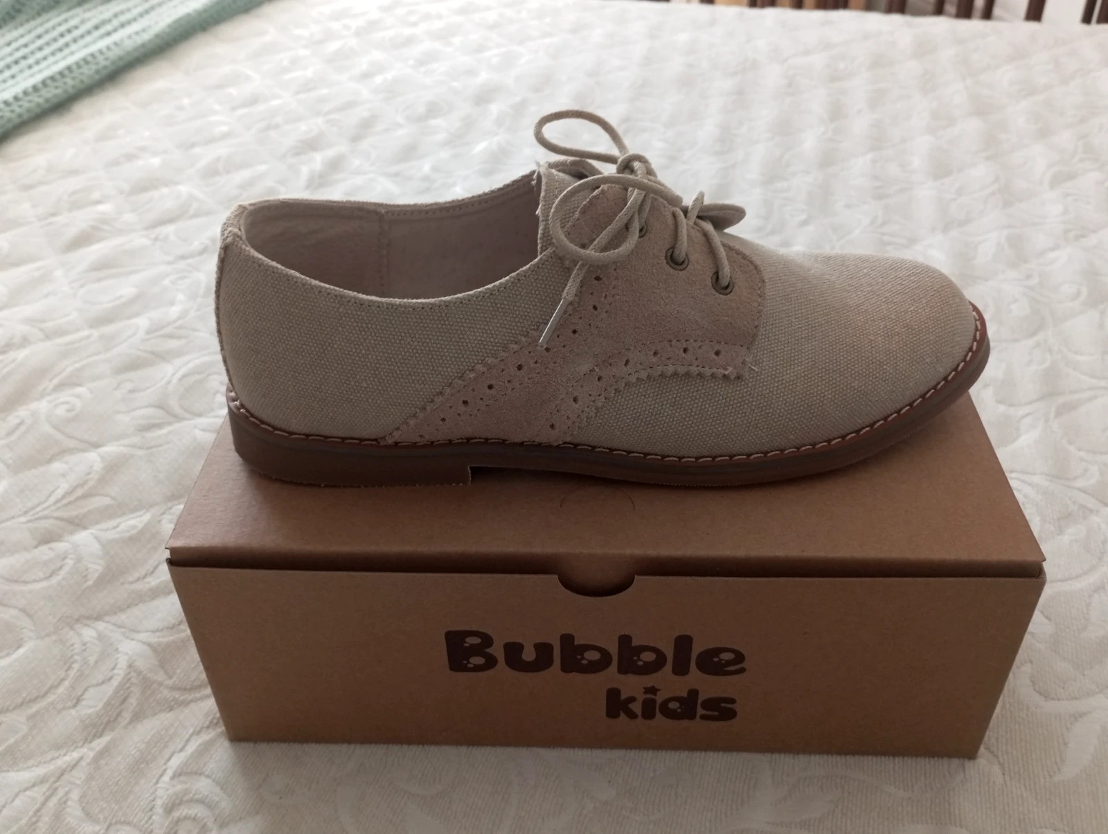 Zapatos ceremonia niño Bubble Kids beige lino y serraje Blucher elegante con cordones talla 38 – Bubble Kids – taille 38 2