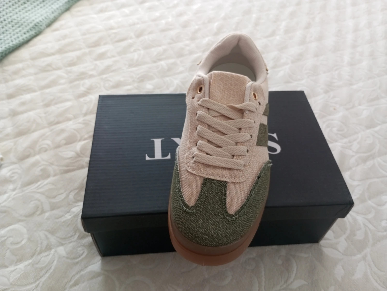 Zapatillas estilo retro lona beige/verde suela caramelo – nuevas – look vintage premium talla 36 – Beige – taille 36 2