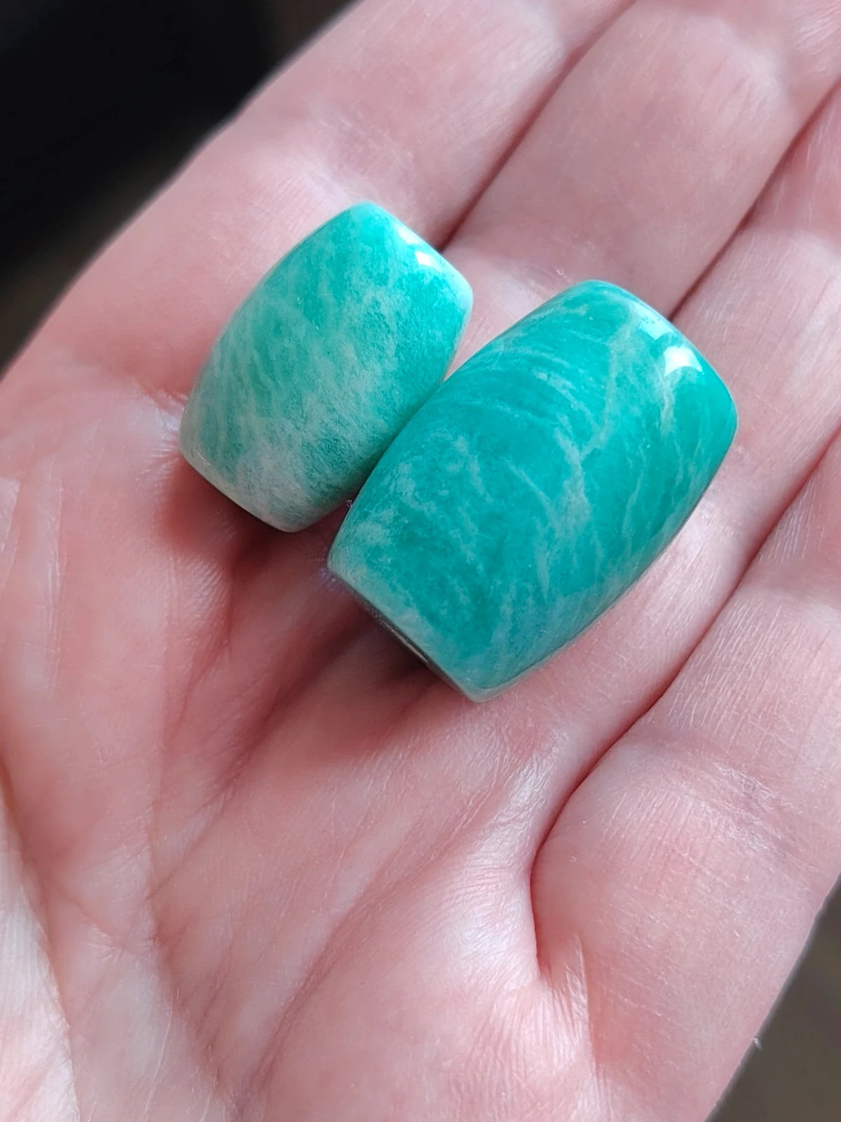 Lot 2 perles tonneau amazonite naturelle création bijoux