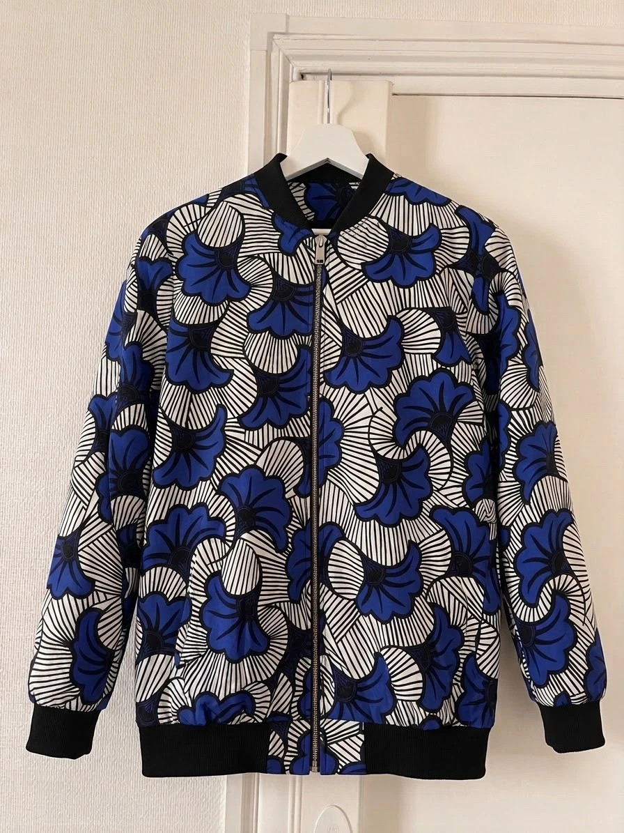 Veste style bomber réversible en wax motif fleurs de ginkgo taille M