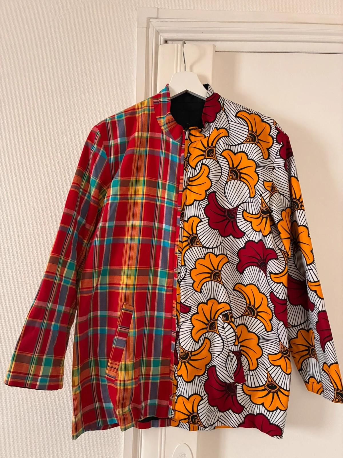 Veste afro, Caribbean, mi-longue bimatière Wax & Madras taille M (pièce unique personnalisée) – Atelier – taille M